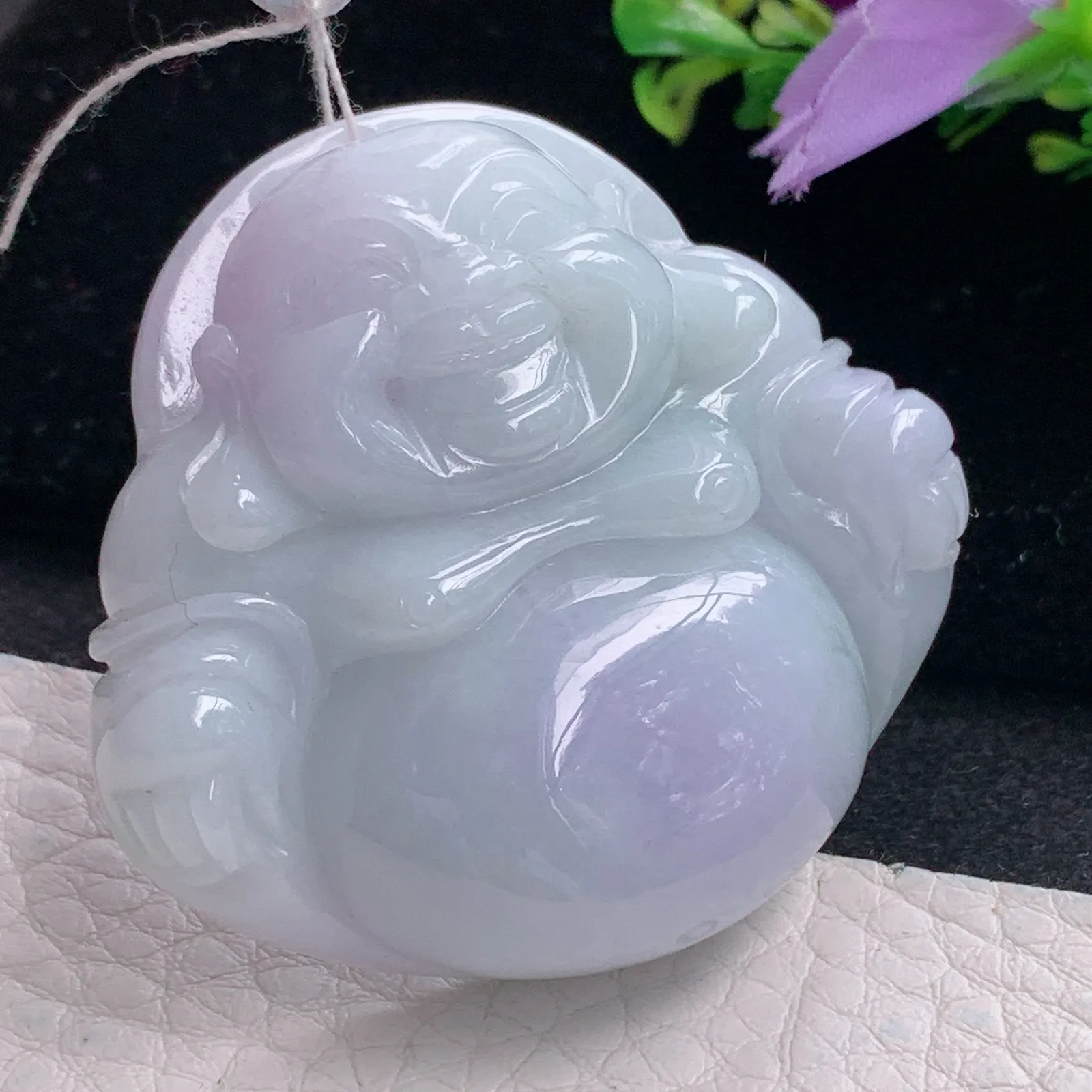 zen自然光43.8*46.6*13.2天然缅甸翡翠春带彩大佛公 弥勒佛玉吊坠 玉挂件