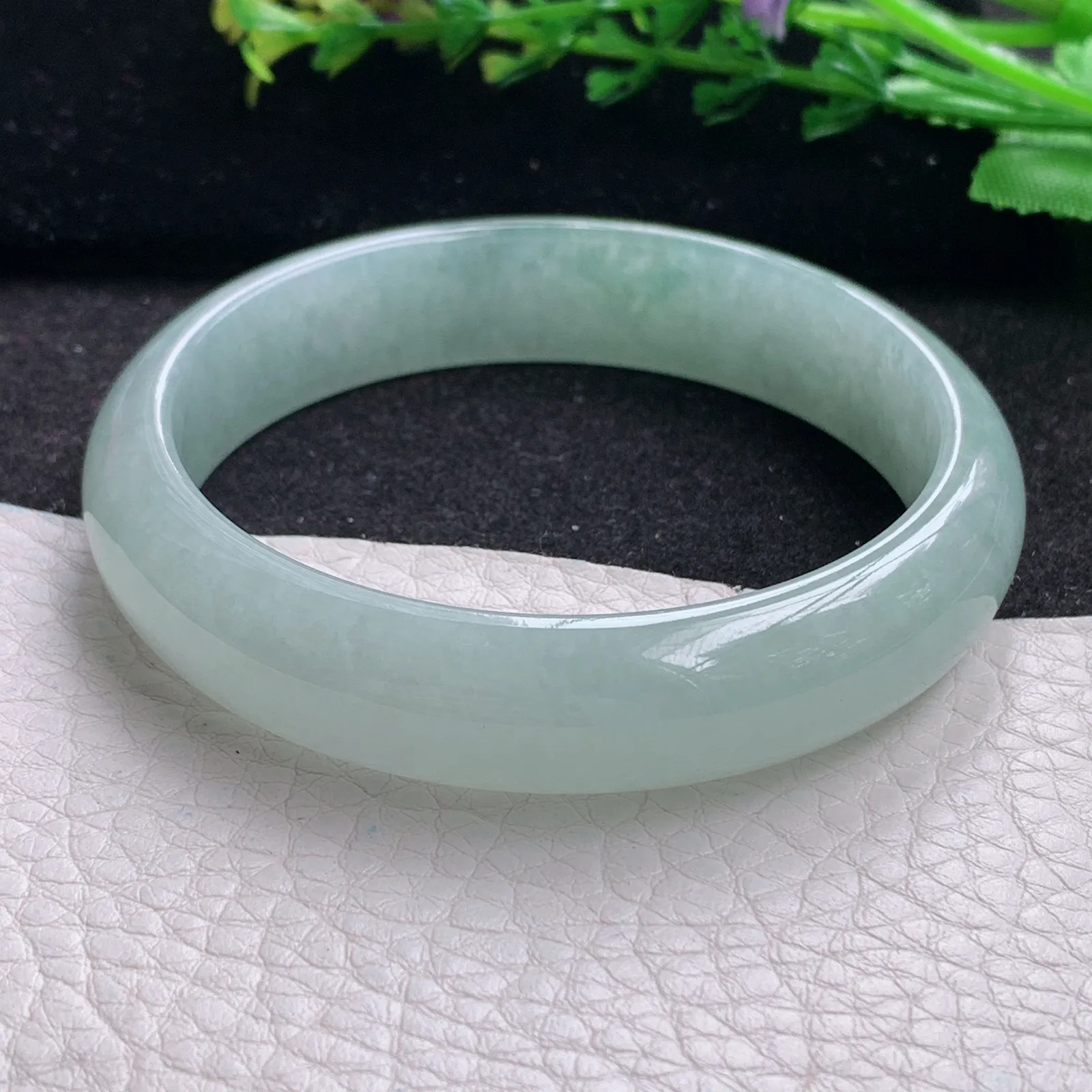 js自然光57*13.2*7平安镯 缅甸翡翠a货玉手镯晴美胶感宽边玉手环