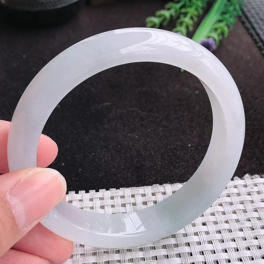 天然A货翡翠61/12.8/8.3老坑冰纯果冻胶手镯宽边玉手镯