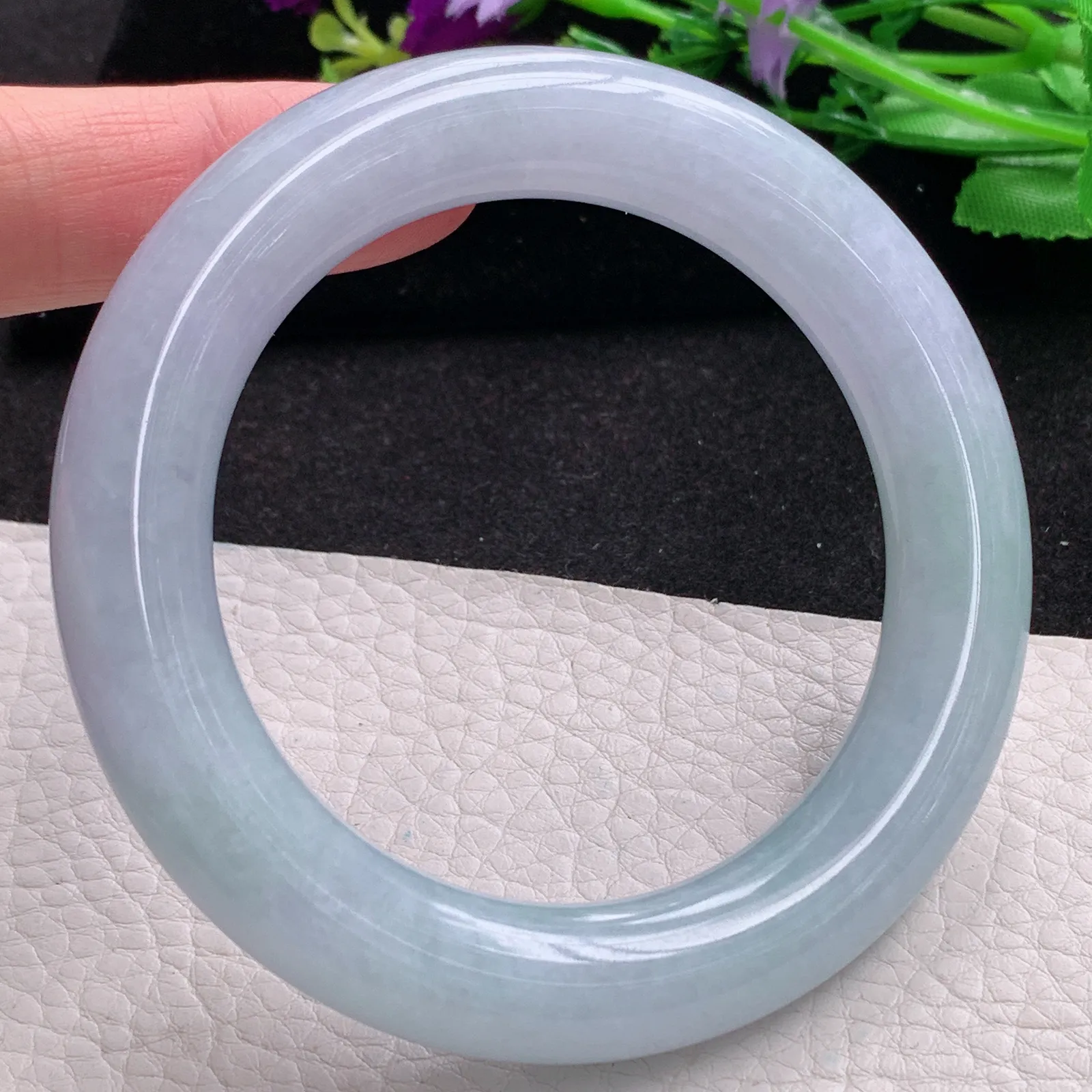 z自然光57*12.2胖圆镯 缅甸翡翠a货玉手镯紫罗兰高雅圆条大气玉手环