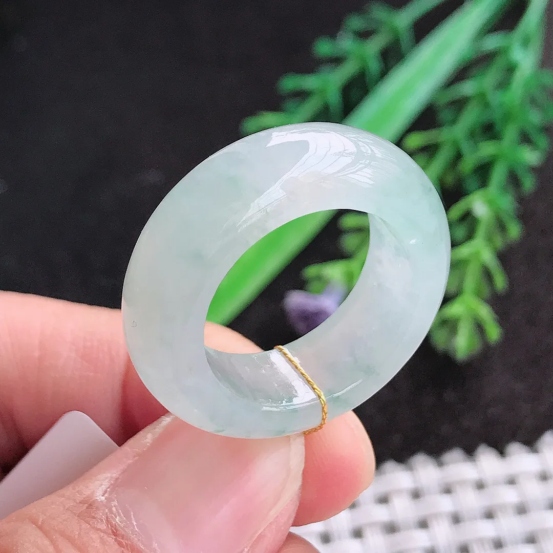 天然a货翡翠18.3/8.3/5.2老坑冰透起胶飘花指环戒指翡翠玉扳指