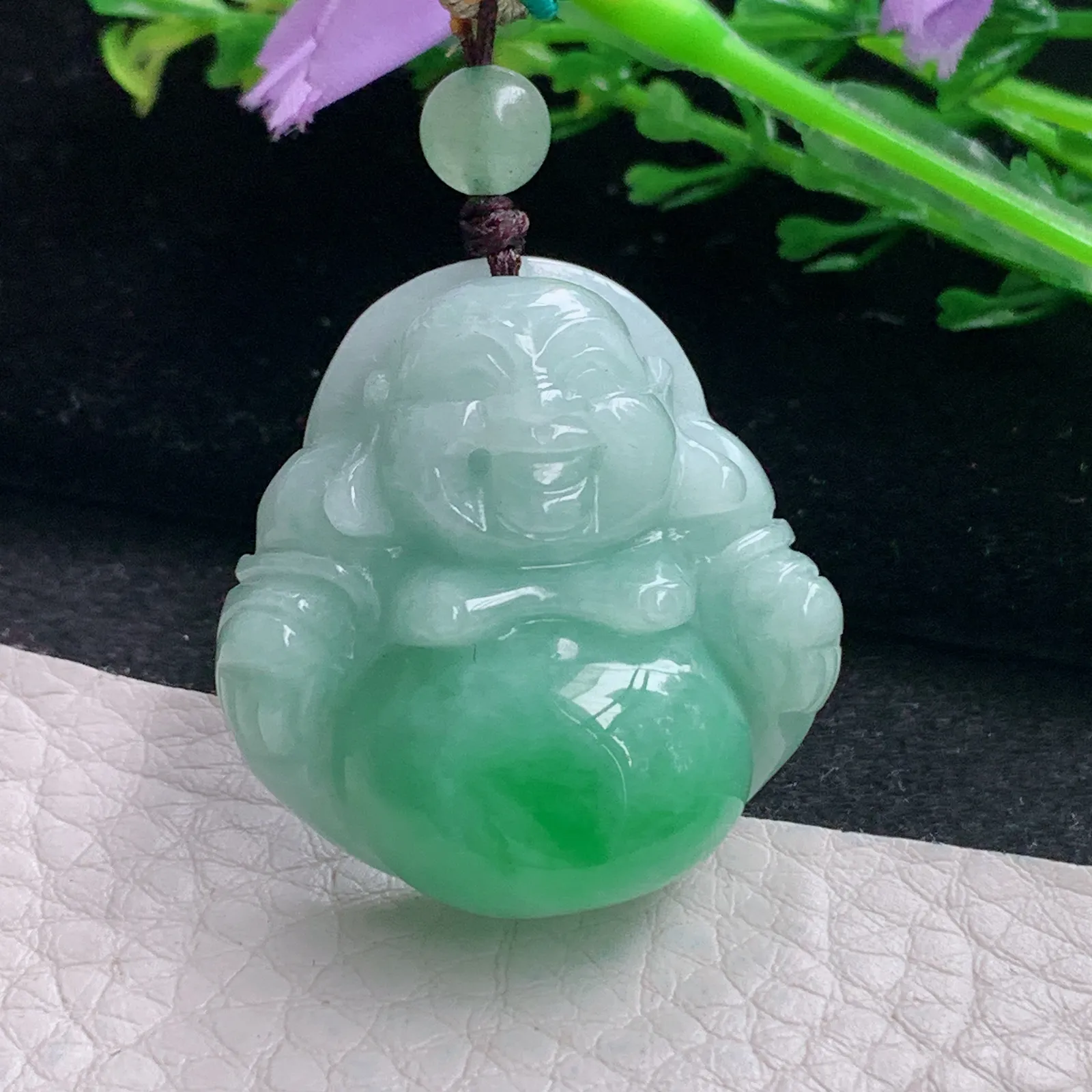 zen自然光31.8*30.2*11.8天然缅甸翡翠辣绿佛公 弥勒佛玉吊坠 玉挂件