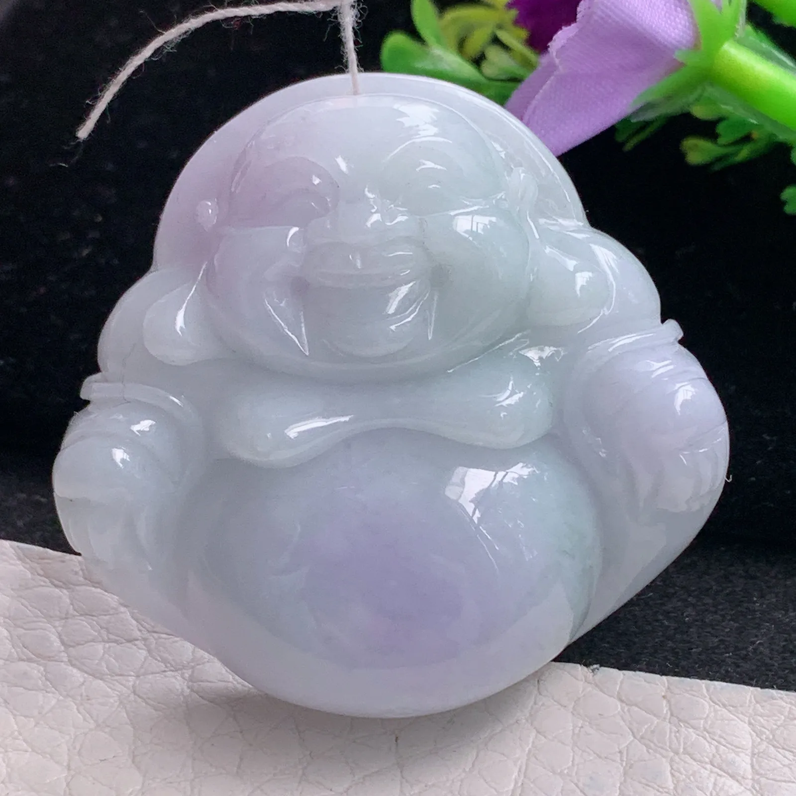 zen自然光43.8*46.6*13.2天然缅甸翡翠春带彩大佛公 弥勒佛玉吊坠 玉挂件