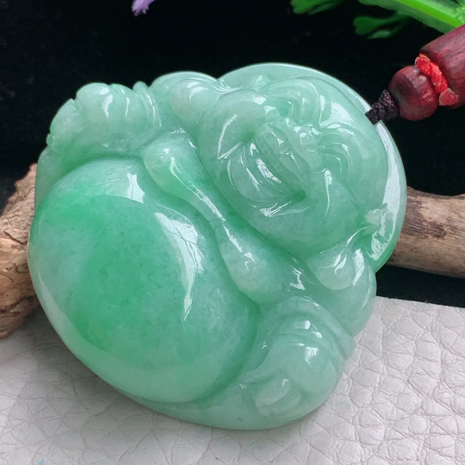 zen自然光45*46.3*13.2天然缅甸翡翠满绿大佛公 弥勒佛玉吊坠 毛衣坠