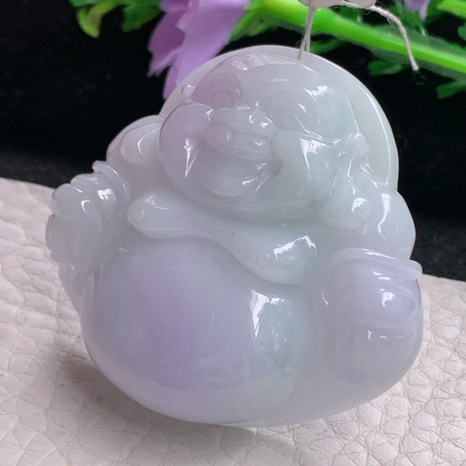 zen自然光43.8*46.6*13.2天然缅甸翡翠春带彩大佛公 弥勒佛玉吊坠 玉挂件