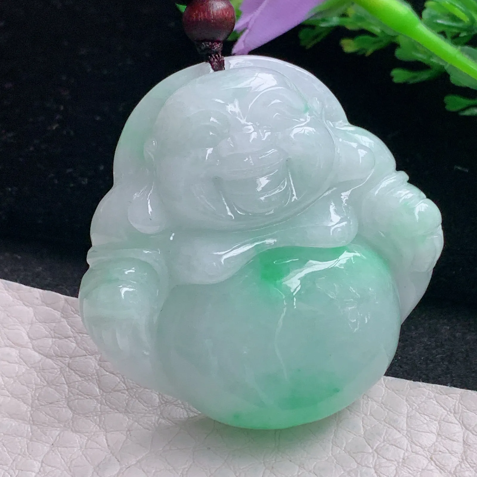 zen自然光45*46*12.3天然缅甸翡翠飘绿佛公 开心佛玉吊坠 玉挂件