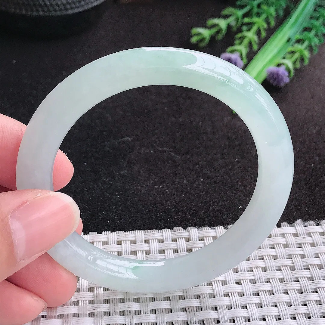 天然A货翡翠52.5/9.1/8.7老坑冰胶果冻冰晴圆条手镯小圈口玉手镯