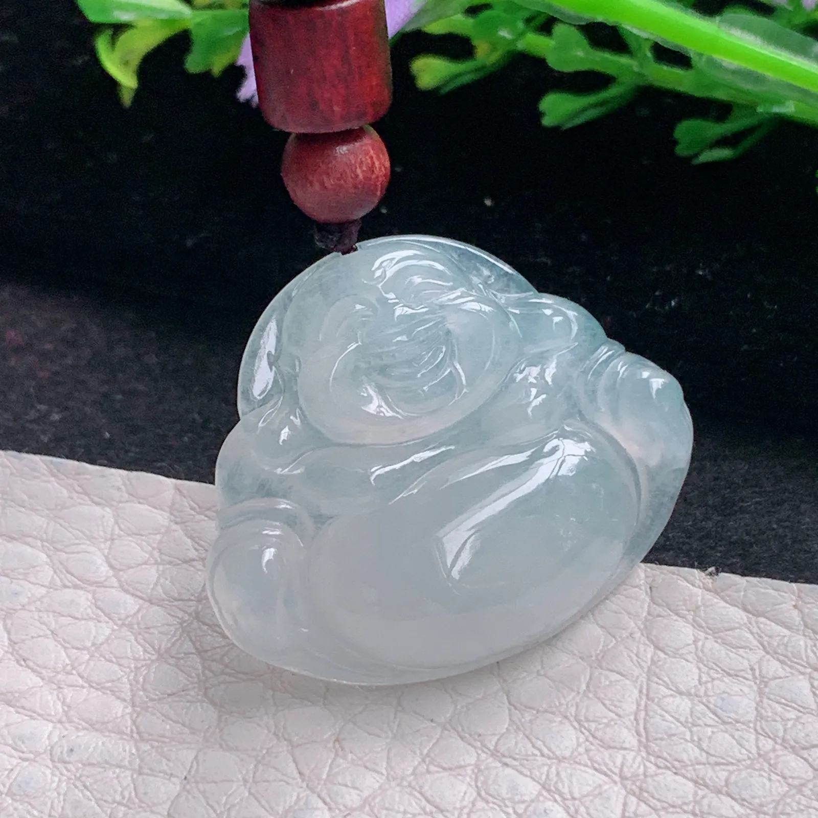 zen自然光27.5*33*6.2天然缅甸翡翠冰润纯美佛公 开心佛玉吊坠 玉挂件