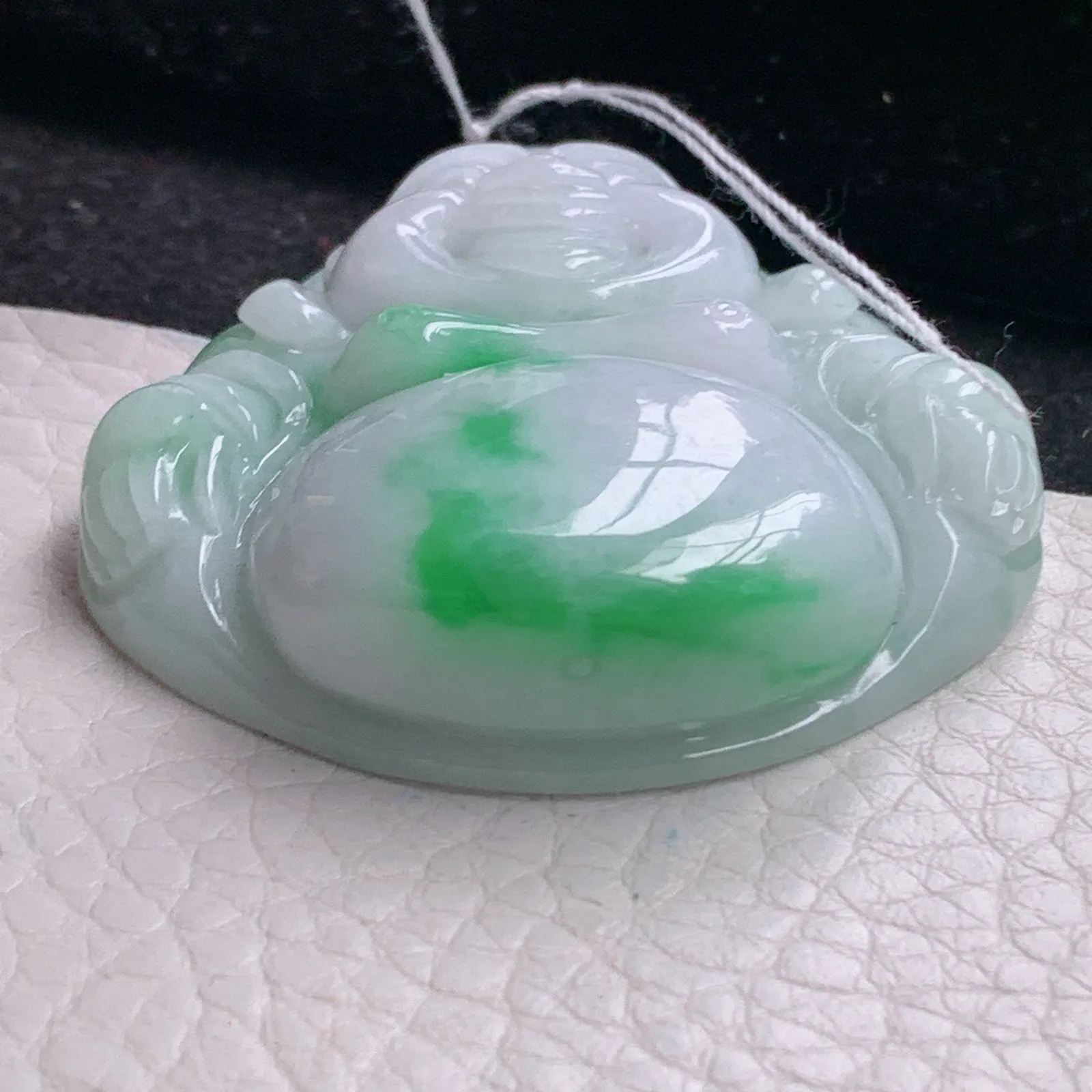 zen自然光47.5*49*13.9天然缅甸翡翠飘阳绿大佛公 弥勒佛玉吊坠 玉挂件