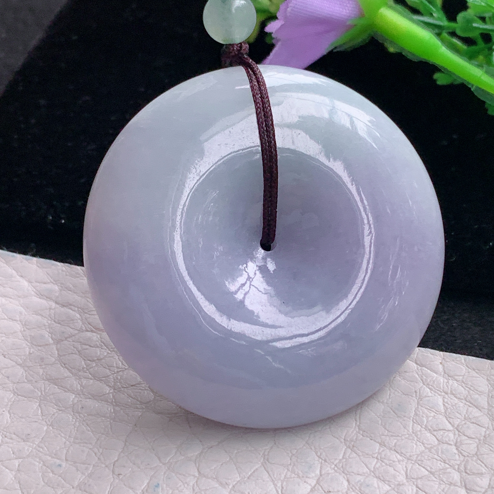 zen自然光44.7*12.3天然缅甸翡翠紫罗兰饱满平安扣 玉扣玉吊坠 玉挂件