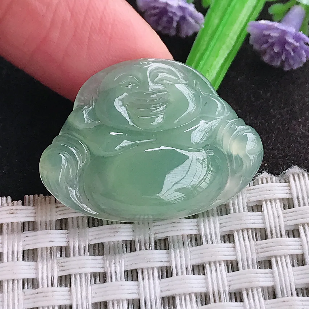 天然a货翡翠21.2/28.9/5.6老坑冰纯起胶冰晴绿佛公吊坠翡翠玉挂件