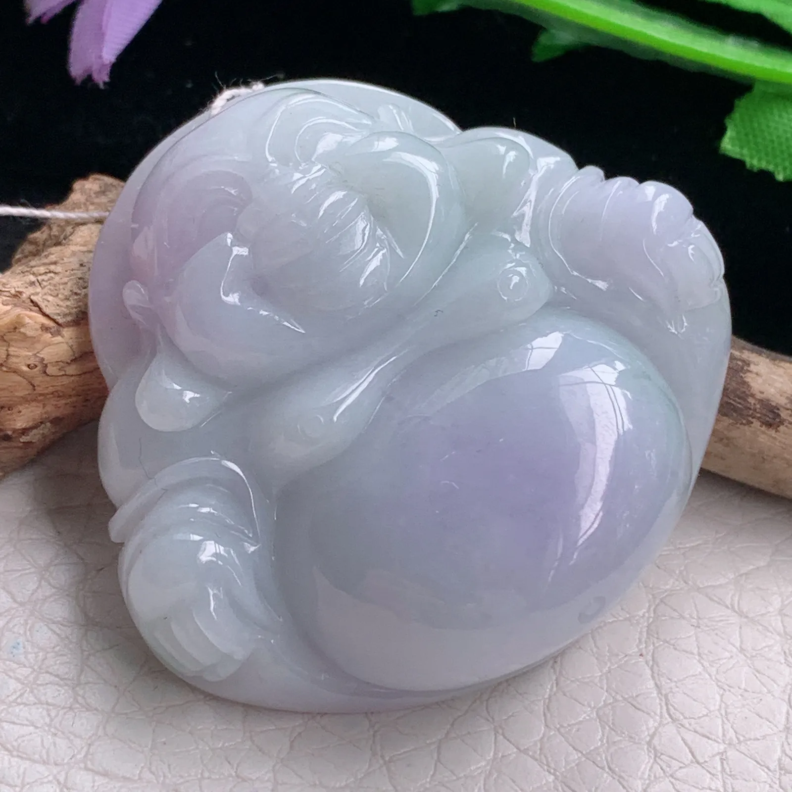 zen自然光43.8*46.6*13.2天然缅甸翡翠春带彩大佛公 弥勒佛玉吊坠 玉挂件