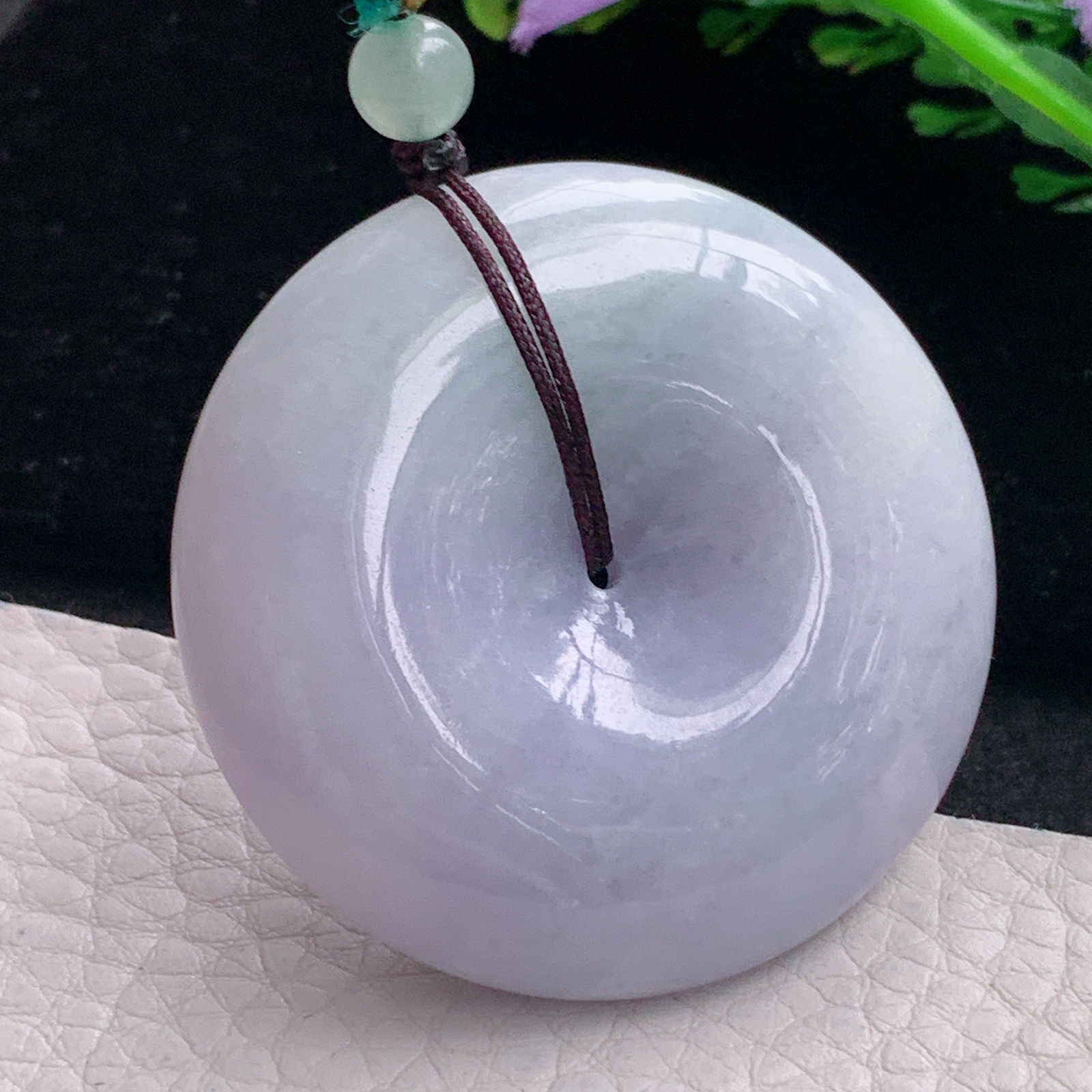 zen自然光44.7*12.3天然缅甸翡翠紫罗兰饱满平安扣 玉扣玉吊坠 玉挂件