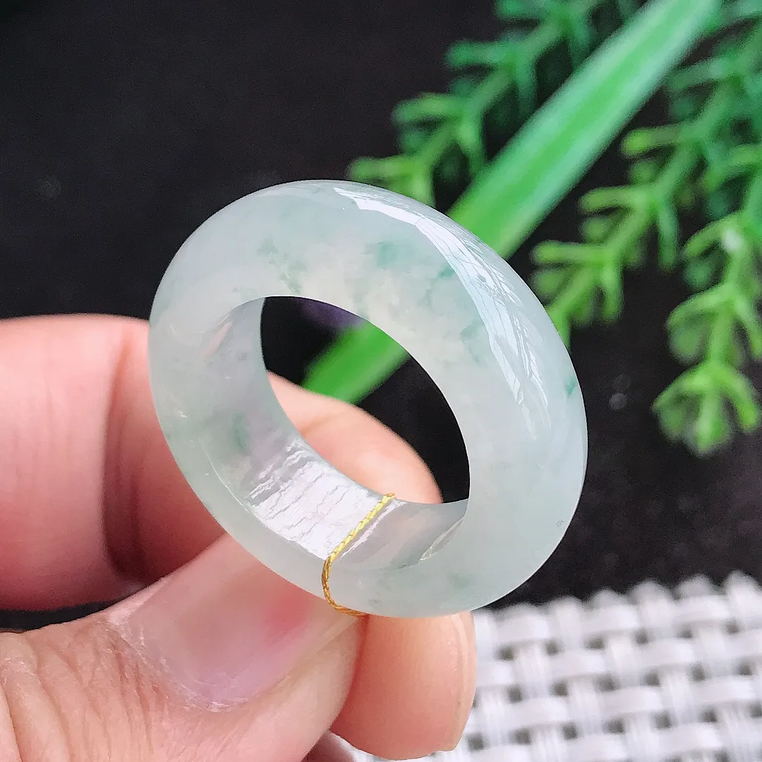 天然a货翡翠18.3/8.3/5.2老坑冰透起胶飘花指环戒指翡翠玉扳指