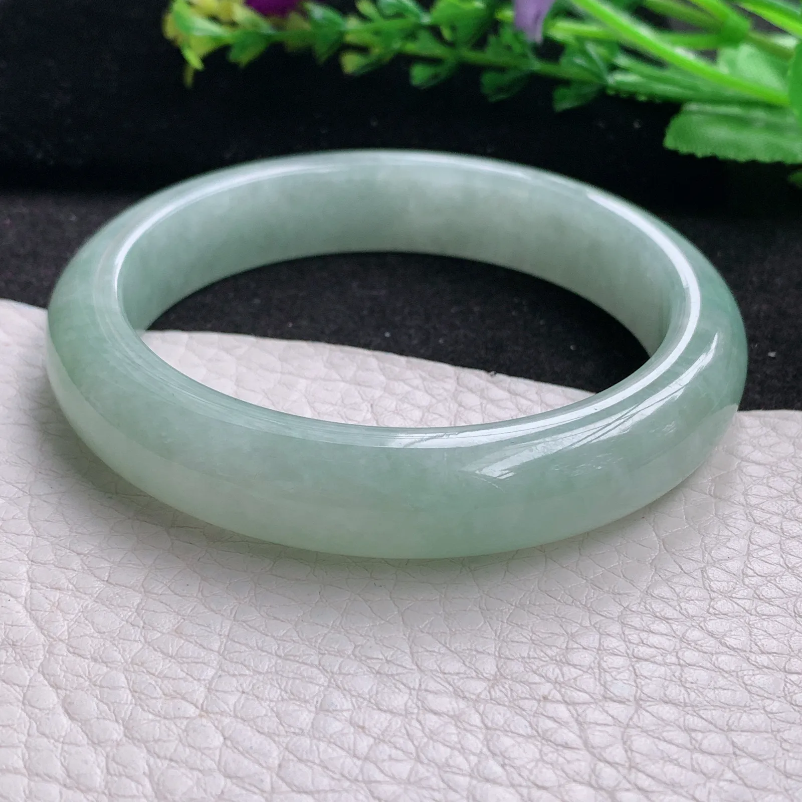 z大圈口60*12.8*8.8平安镯 缅甸翡翠a货玉手镯冰晴胶感宽边玉手环