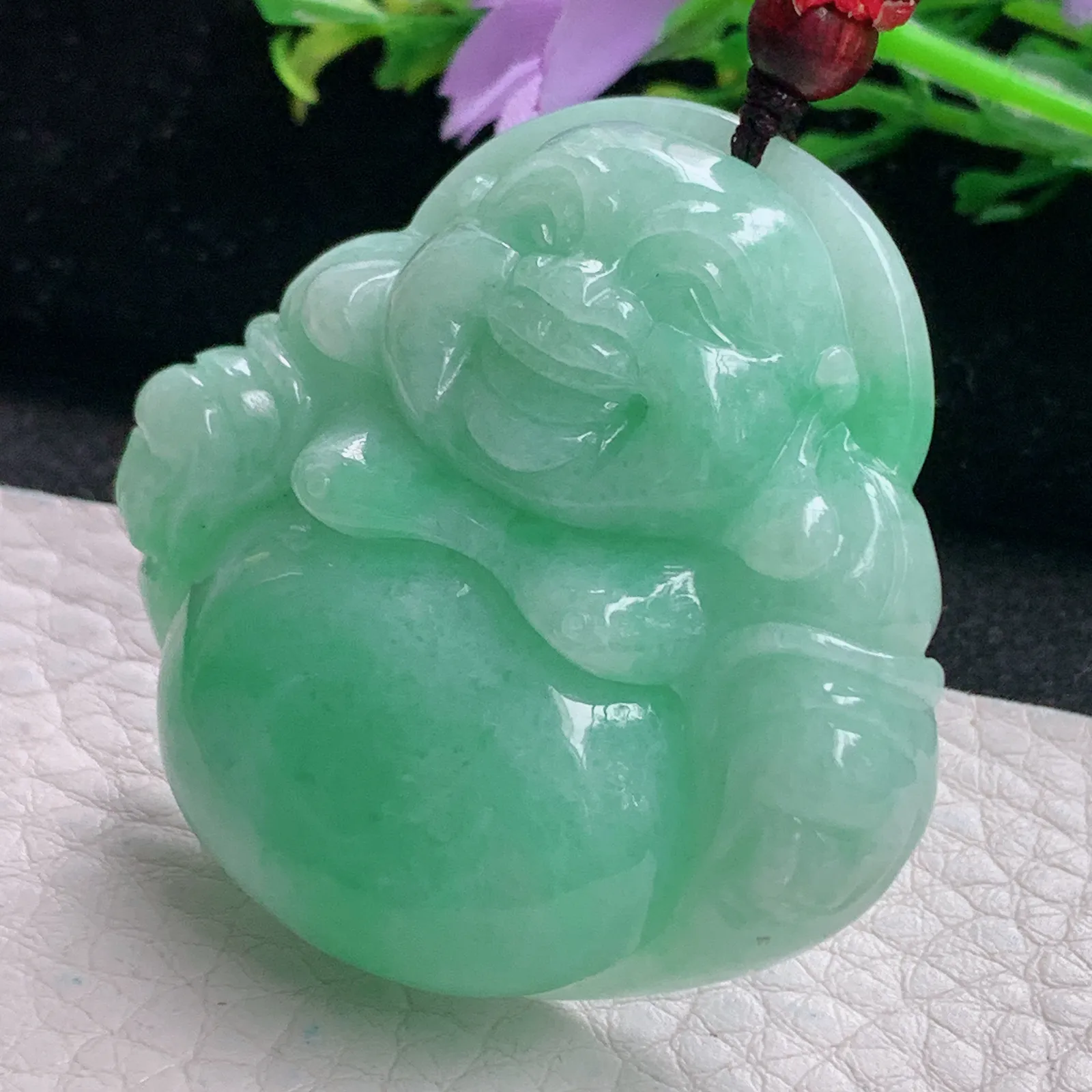 zen自然光45*46.3*13.2天然缅甸翡翠满绿大佛公 弥勒佛玉吊坠 毛衣坠