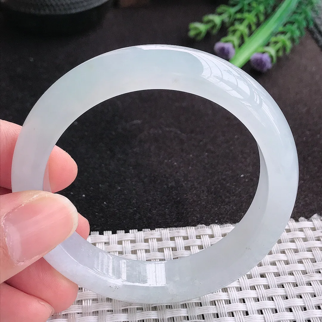 天然A货翡翠56/12.9/8.6老坑冰透果冻胶冰晴手镯宽边玉手镯