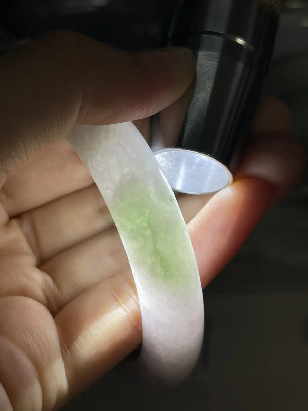 正圈54圈口，翡翠糯化种飘绿春带彩手镯