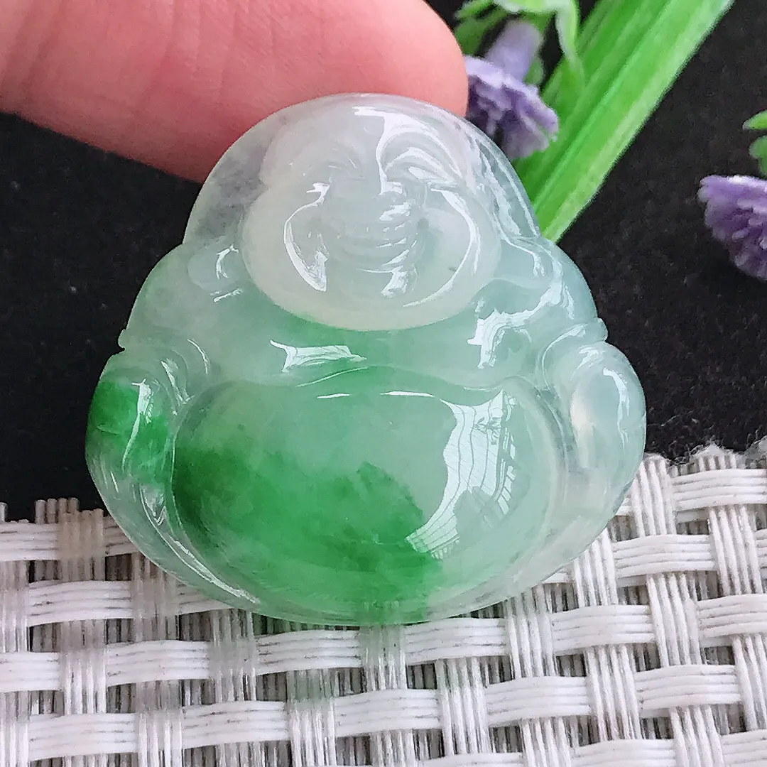 天然a货翡翠29.8/31.5/6.8老坑精美冰胶飘阳绿佛公吊坠翡翠玉佛挂件