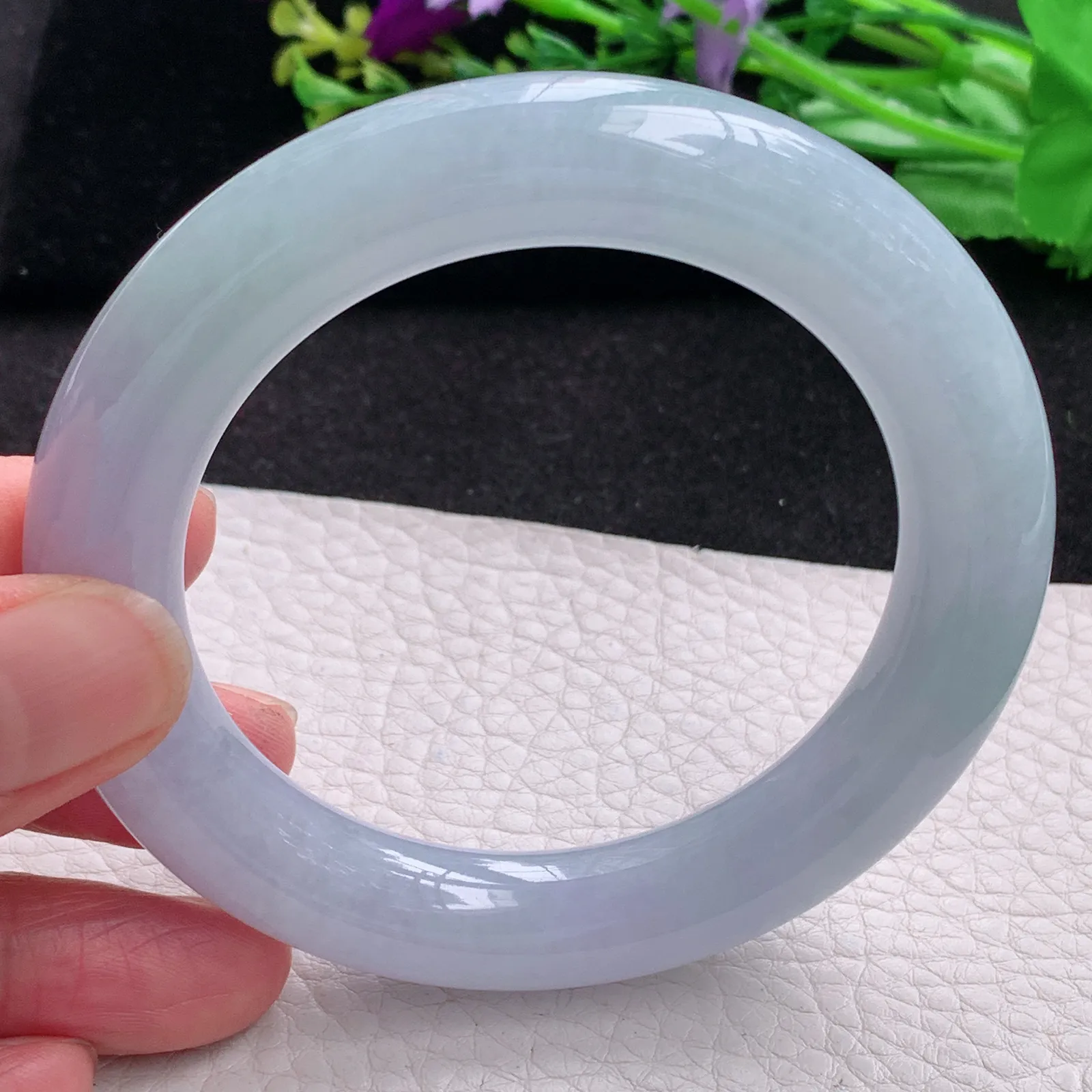 z自然光57*12.2胖圆镯 缅甸翡翠a货玉手镯紫罗兰高雅圆条大气玉手环