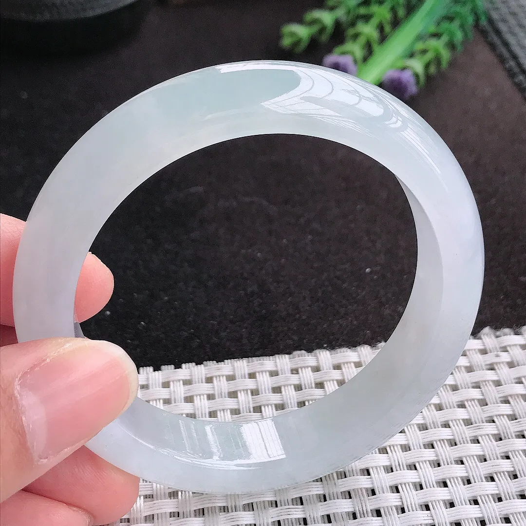 天然A货翡翠56/12.9/8.6老坑冰透果冻胶冰晴手镯宽边玉手镯