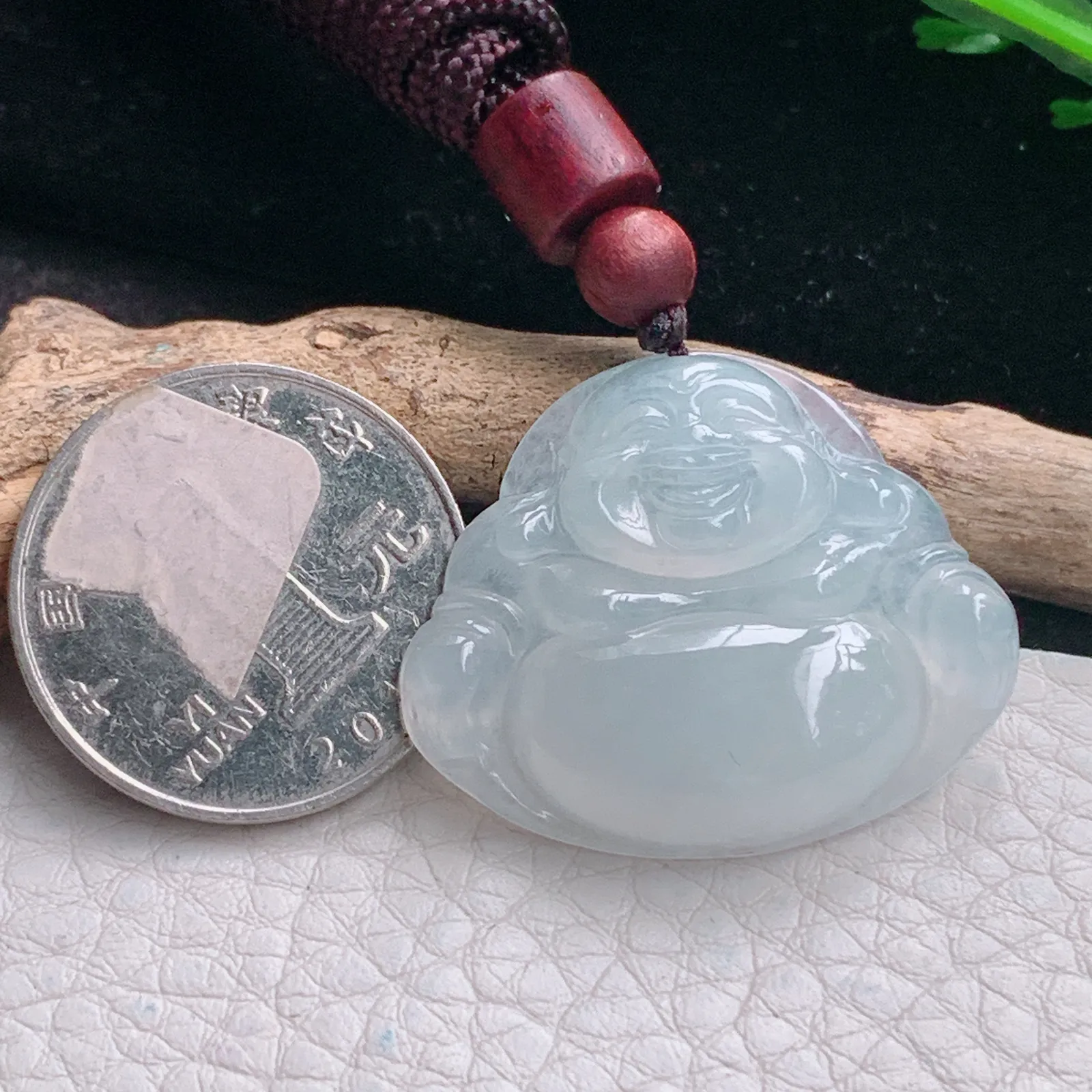 zen自然光27.5*33*6.2天然缅甸翡翠冰润纯美佛公 开心佛玉吊坠 玉挂件