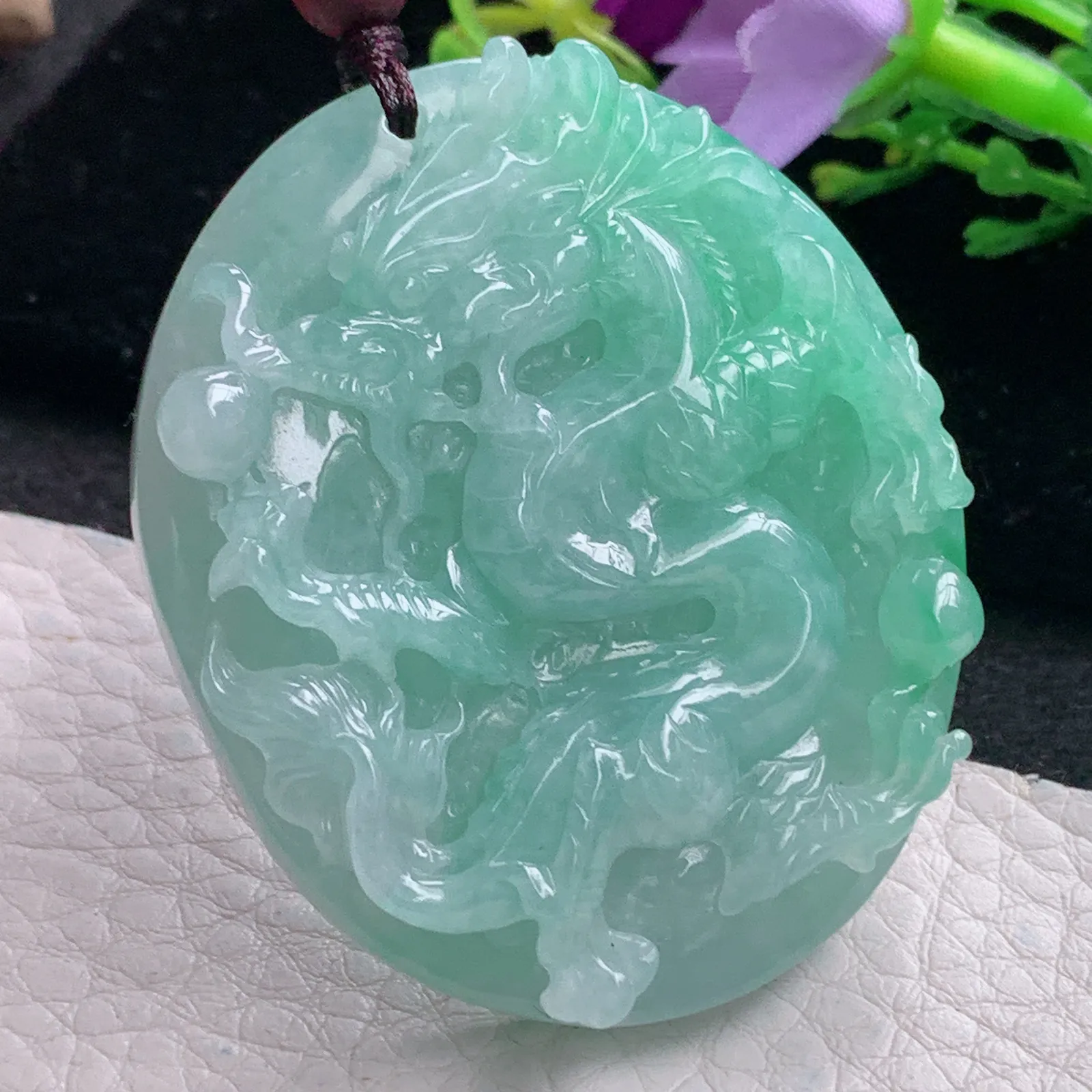 zen自然光50*42*10.2天然缅甸翡翠满绿龙牌 龙行天下玉吊坠 玉挂件