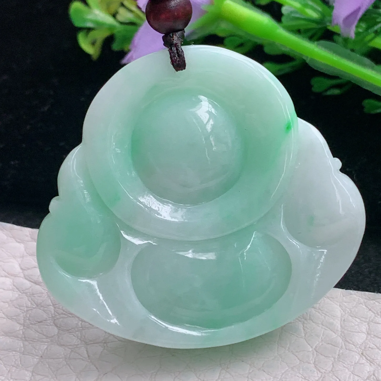 zen自然光41.5*45.6*12.5天然缅甸翡翠飘绿佛公 弥勒佛玉吊坠 玉挂件