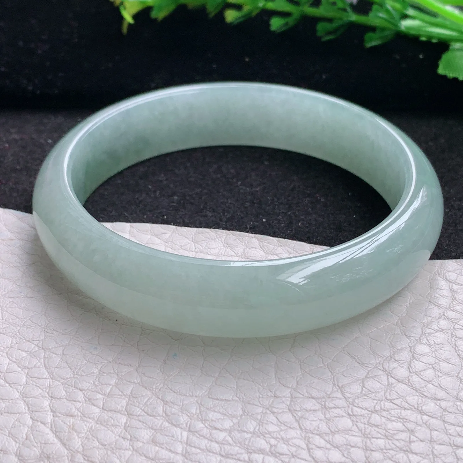 js自然光57*13.2*7平安镯 缅甸翡翠a货玉手镯晴美胶感宽边玉手环