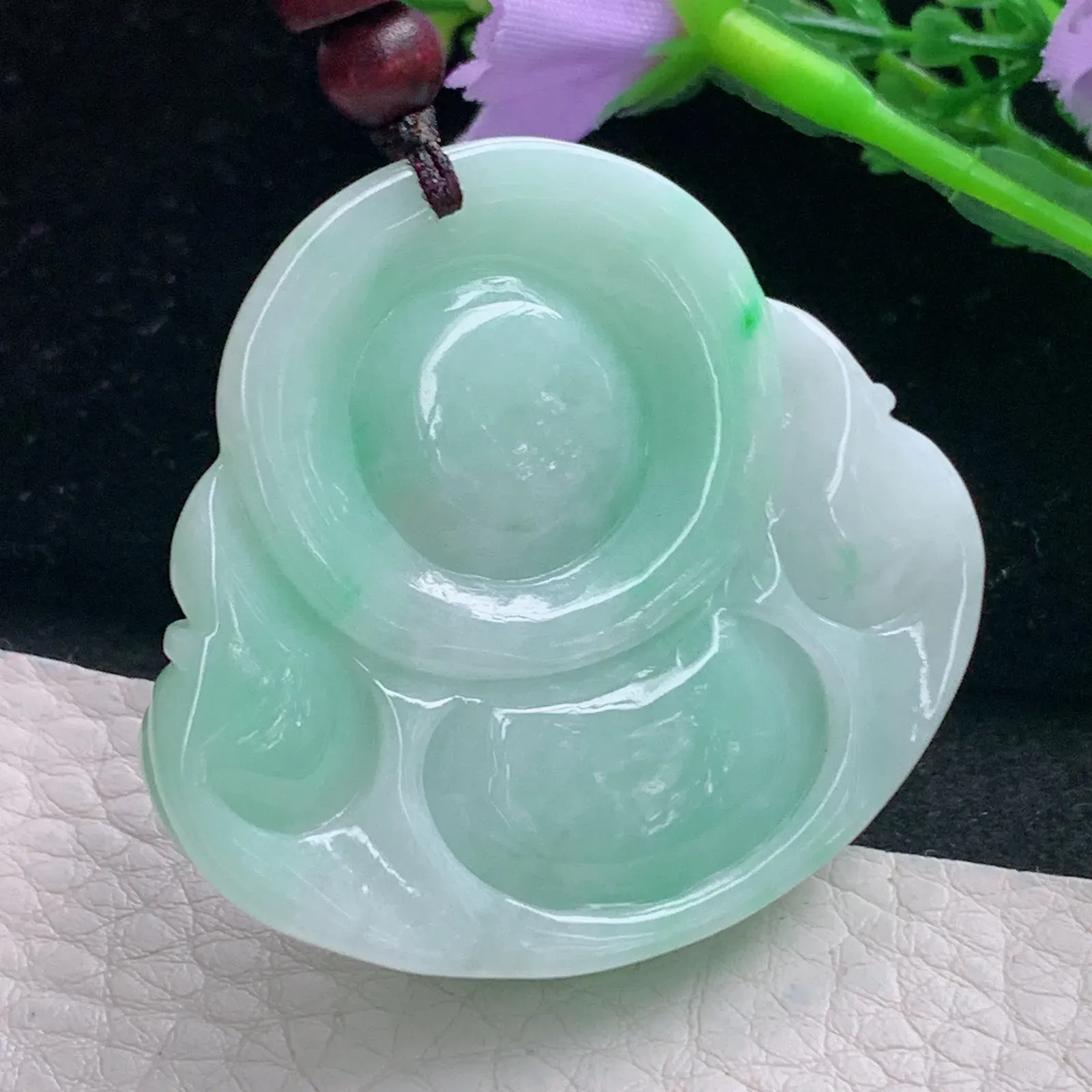 zen自然光41.5*45.6*12.5天然缅甸翡翠飘绿佛公 弥勒佛玉吊坠 玉挂件