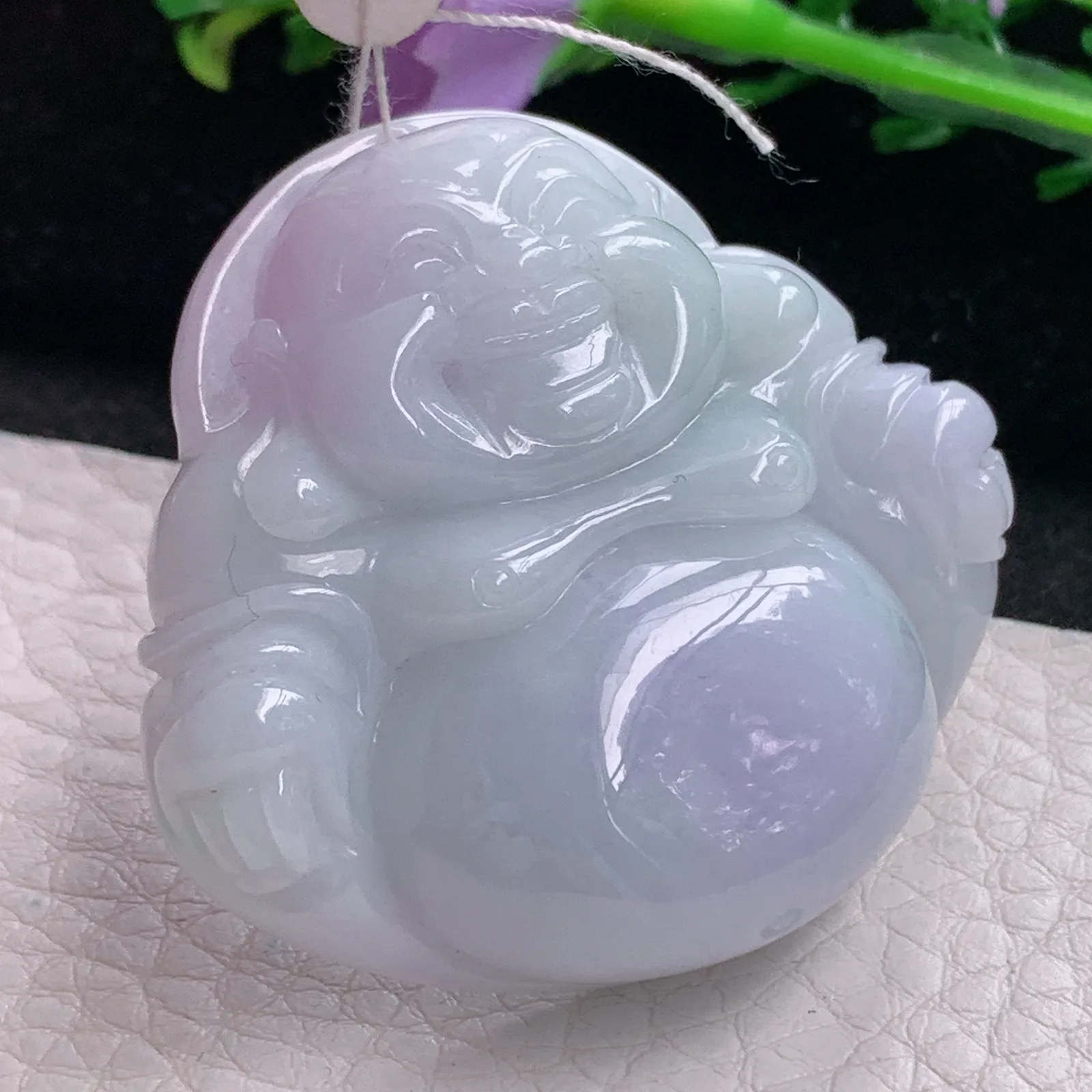 zen自然光43.8*46.6*13.2天然缅甸翡翠春带彩大佛公 弥勒佛玉吊坠 玉挂件