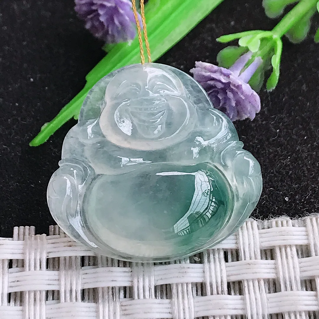 天然a货翡翠23.8/25.2/5.4老坑冰种果冻冰飘花佛公吊坠翡翠玉挂件