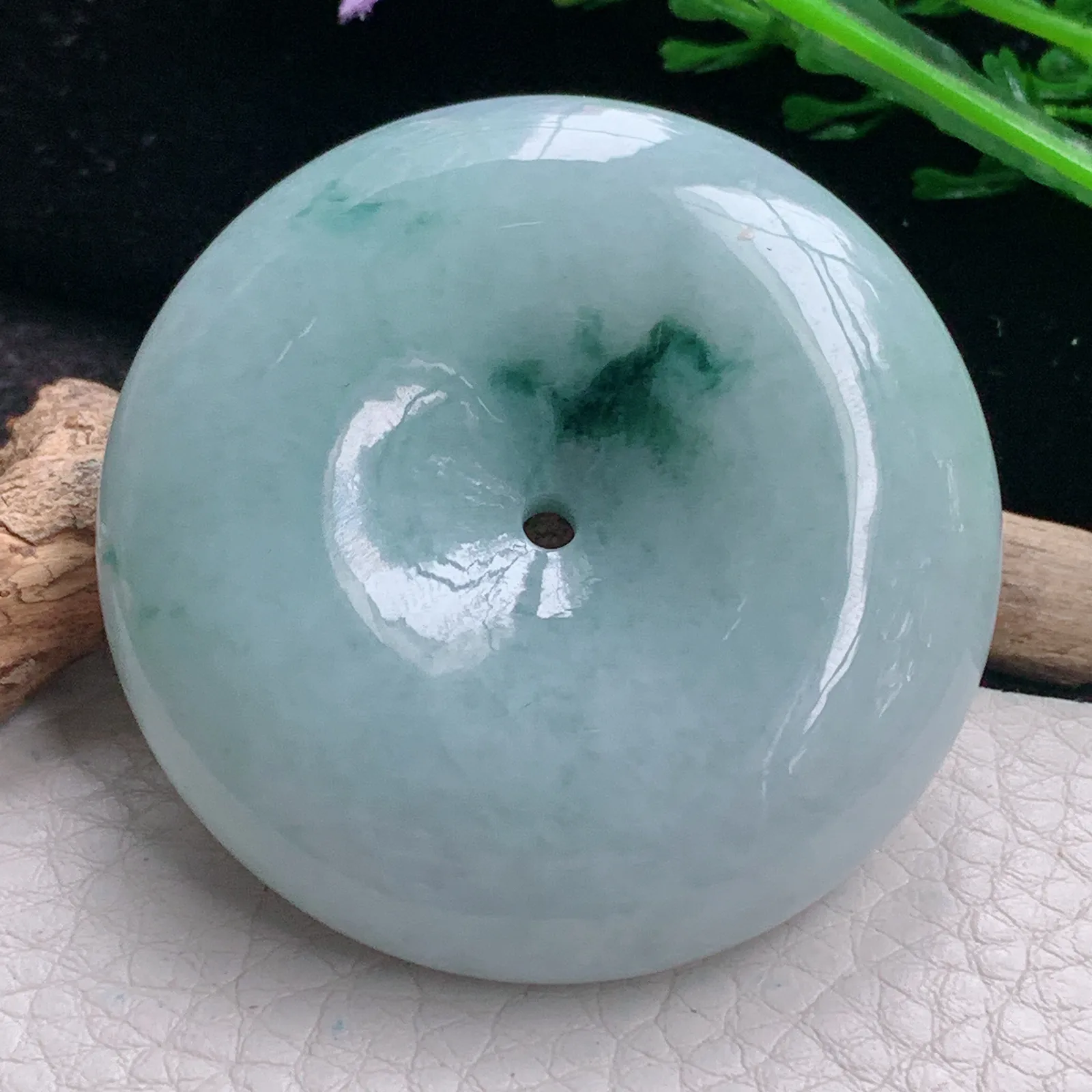 zen自然光51*13.6天然缅甸翡翠飘花饱满大平安扣 玉扣玉吊坠 玉挂件