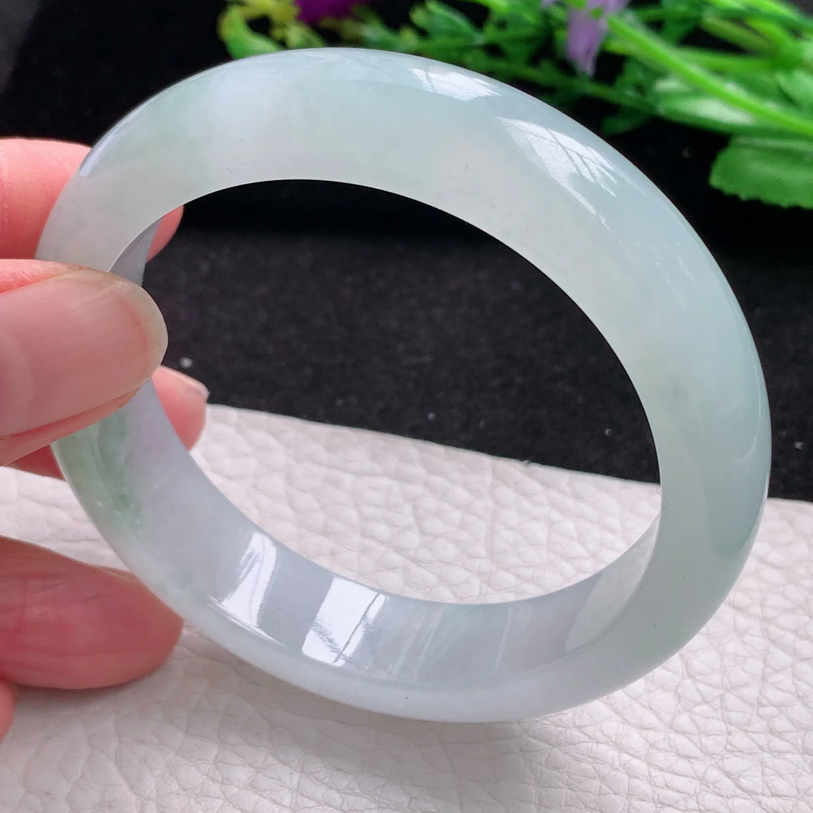 js自然光56*13.8*8.3平安镯 缅甸翡翠a货玉手镯冰胶感宽边玉手环