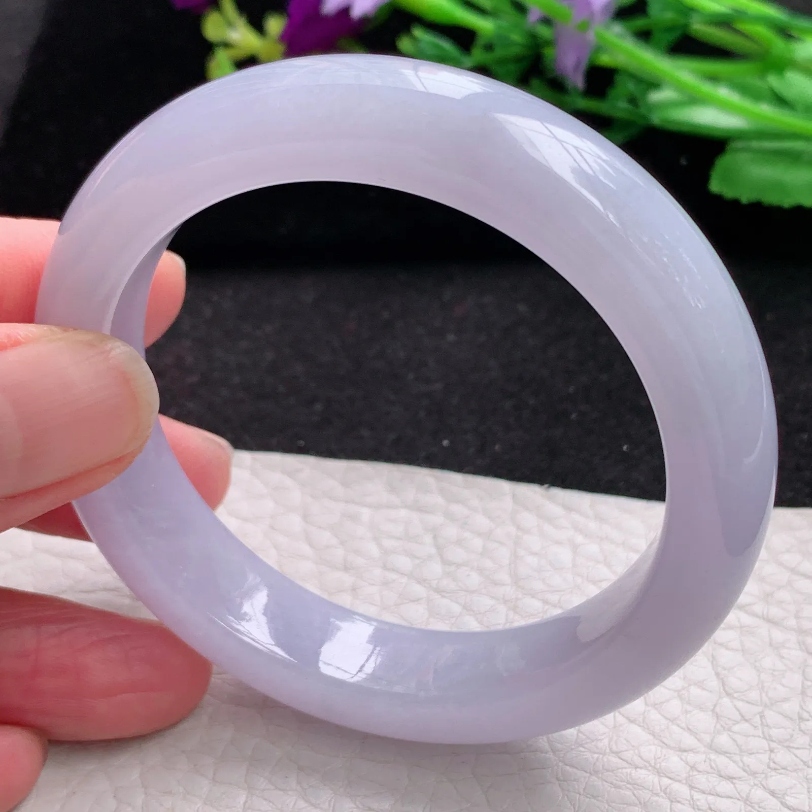 js自然光53.8*12.6*8.8平安镯 缅甸翡翠a货玉手镯紫罗兰高雅宽边玉手环