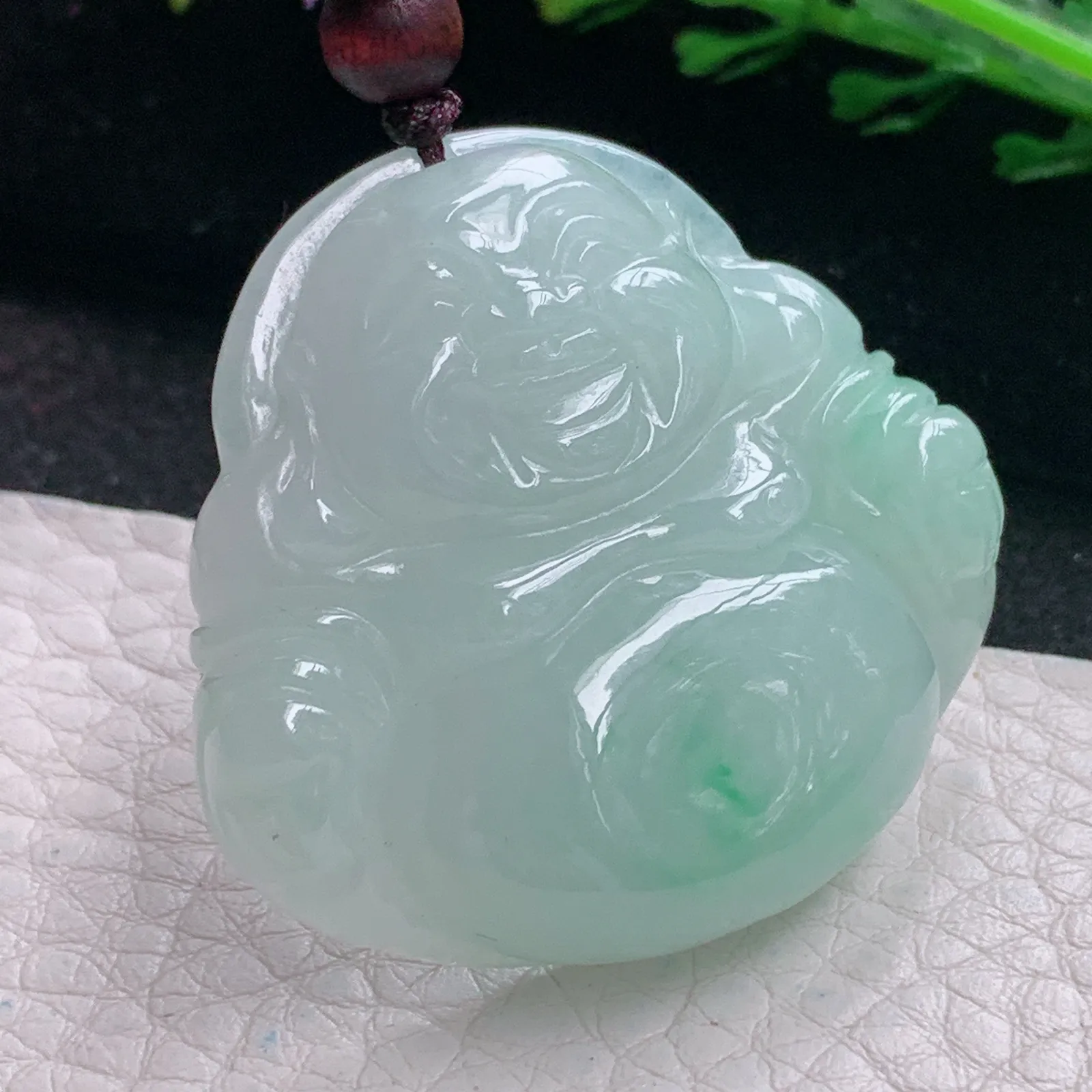 zen自然光37.6*40.5*9.3天然缅甸翡翠飘绿水润佛公 弥勒佛玉吊坠 玉挂件