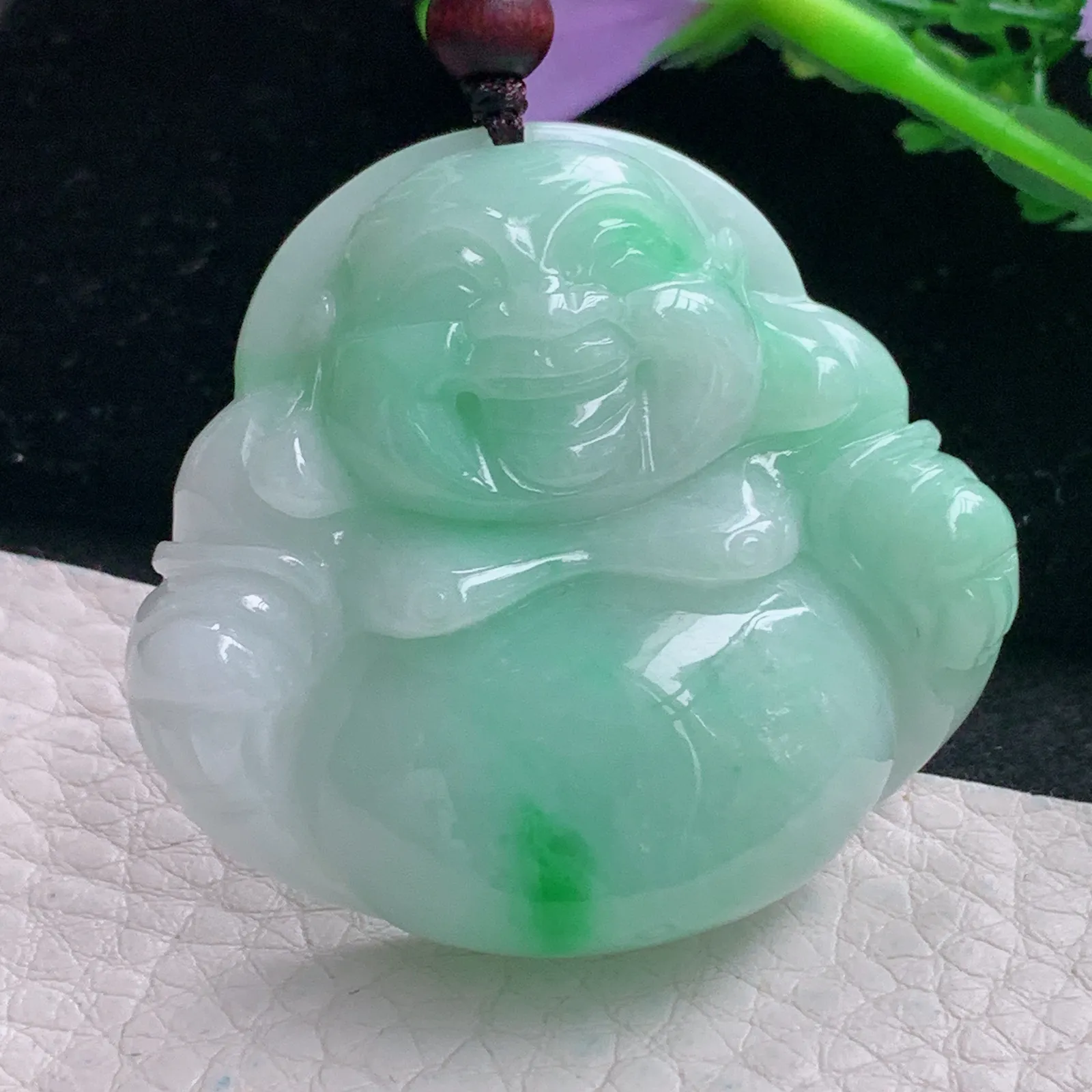 zen自然光41.5*45.6*12.5天然缅甸翡翠飘绿佛公 弥勒佛玉吊坠 玉挂件