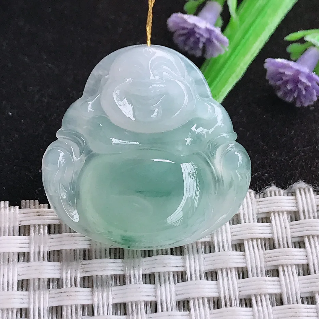 天然a货翡翠28.3/28.5/7.2老坑冰胶果冻冰飘花佛公吊坠翡翠玉挂件