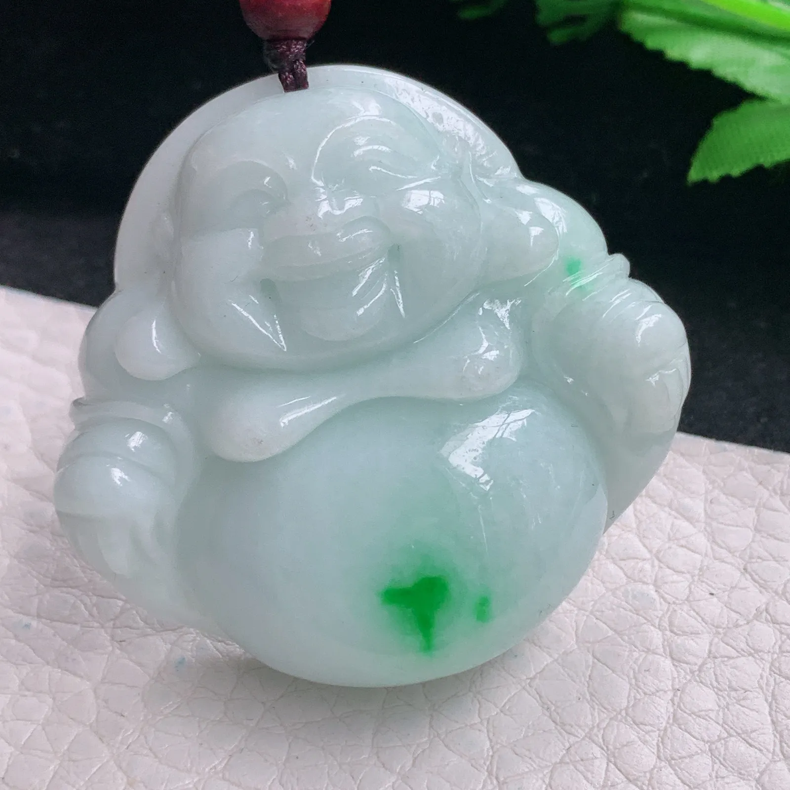 zen自然光42*46*12.6天然缅甸翡翠飘阳绿大佛公 开心佛玉吊坠 玉挂件