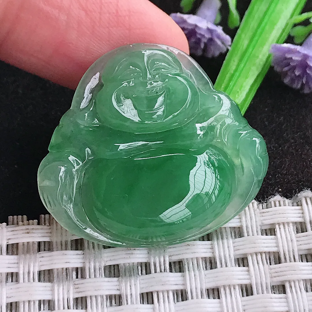天然a货翡翠26.4/30.3/5.2老坑冰胶果冻甜绿满绿佛公吊坠翡翠玉挂件