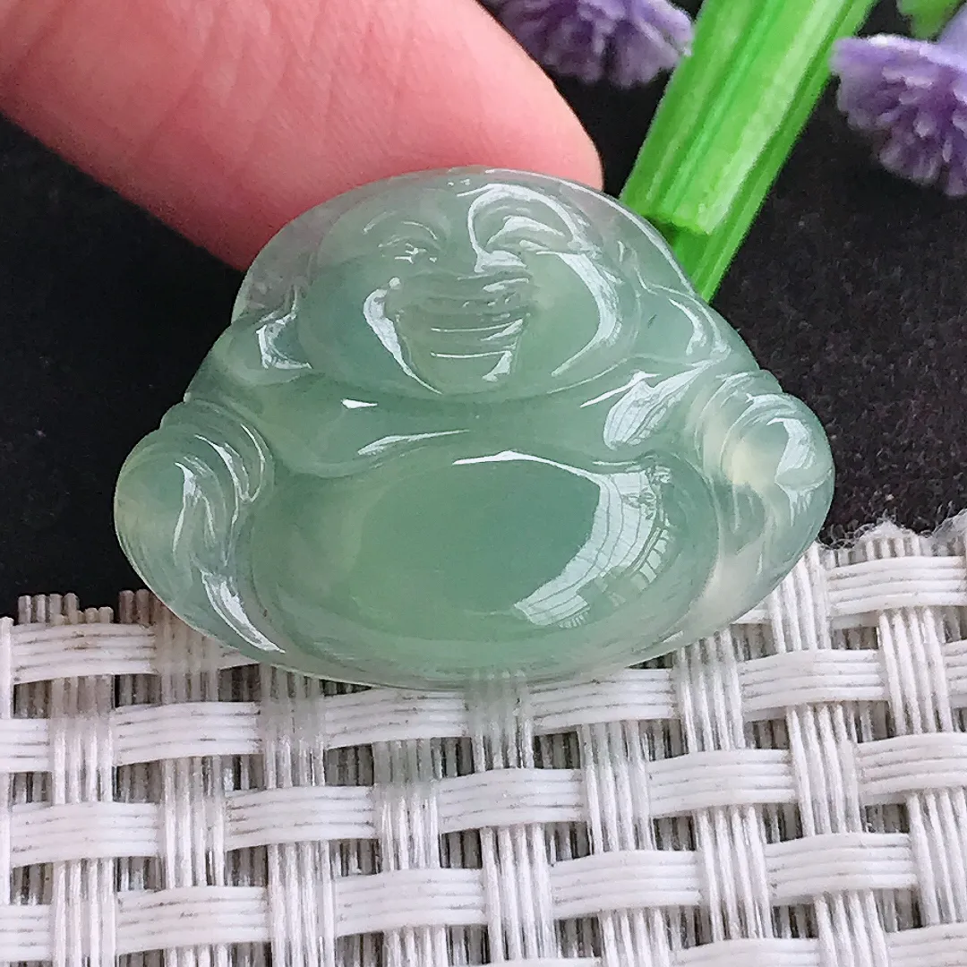 天然a货翡翠21.2/28.9/5.6老坑冰纯起胶冰晴绿佛公吊坠翡翠玉挂件