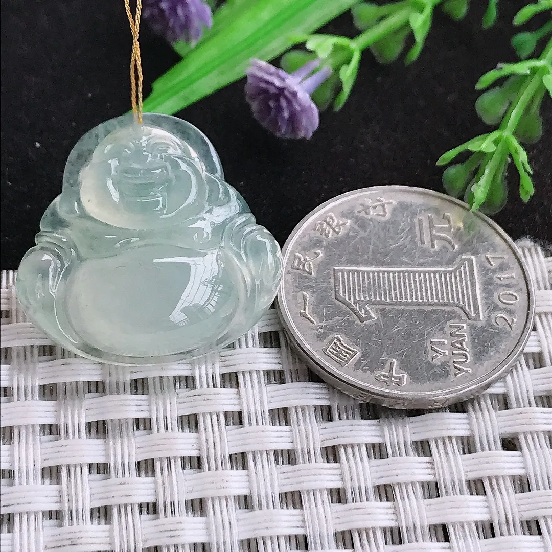 天然a货翡翠24/24.7/7老坑果冻胶冰种佛公吊坠翡翠玉佛挂件