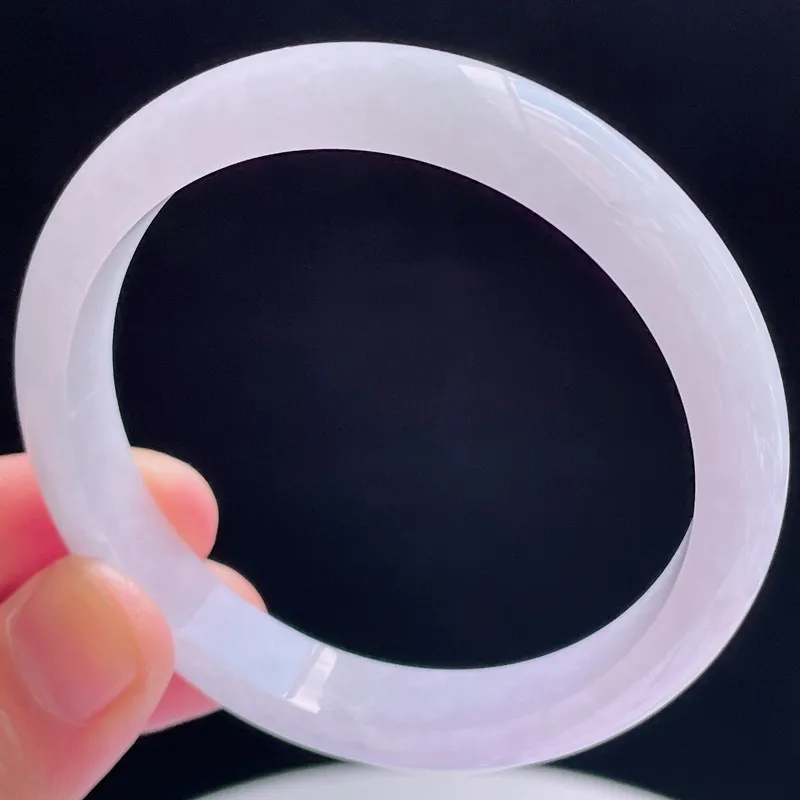 55.6圈有种有色天然翡翠A货淡紫玉手镯好种水春彩水润手镯38.67g