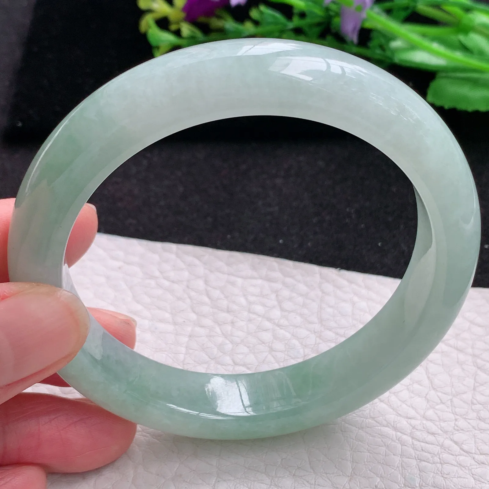 z大圈口60*12.8*8.8平安镯 缅甸翡翠a货玉手镯冰晴胶感宽边玉手环