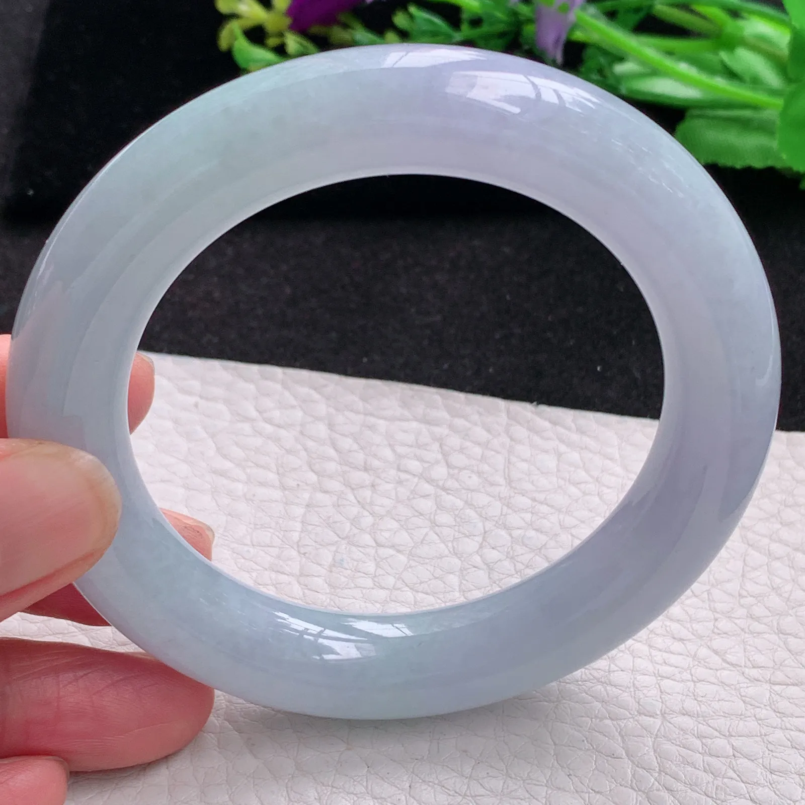 z自然光57*12.2胖圆镯 缅甸翡翠a货玉手镯紫罗兰高雅圆条大气玉手环