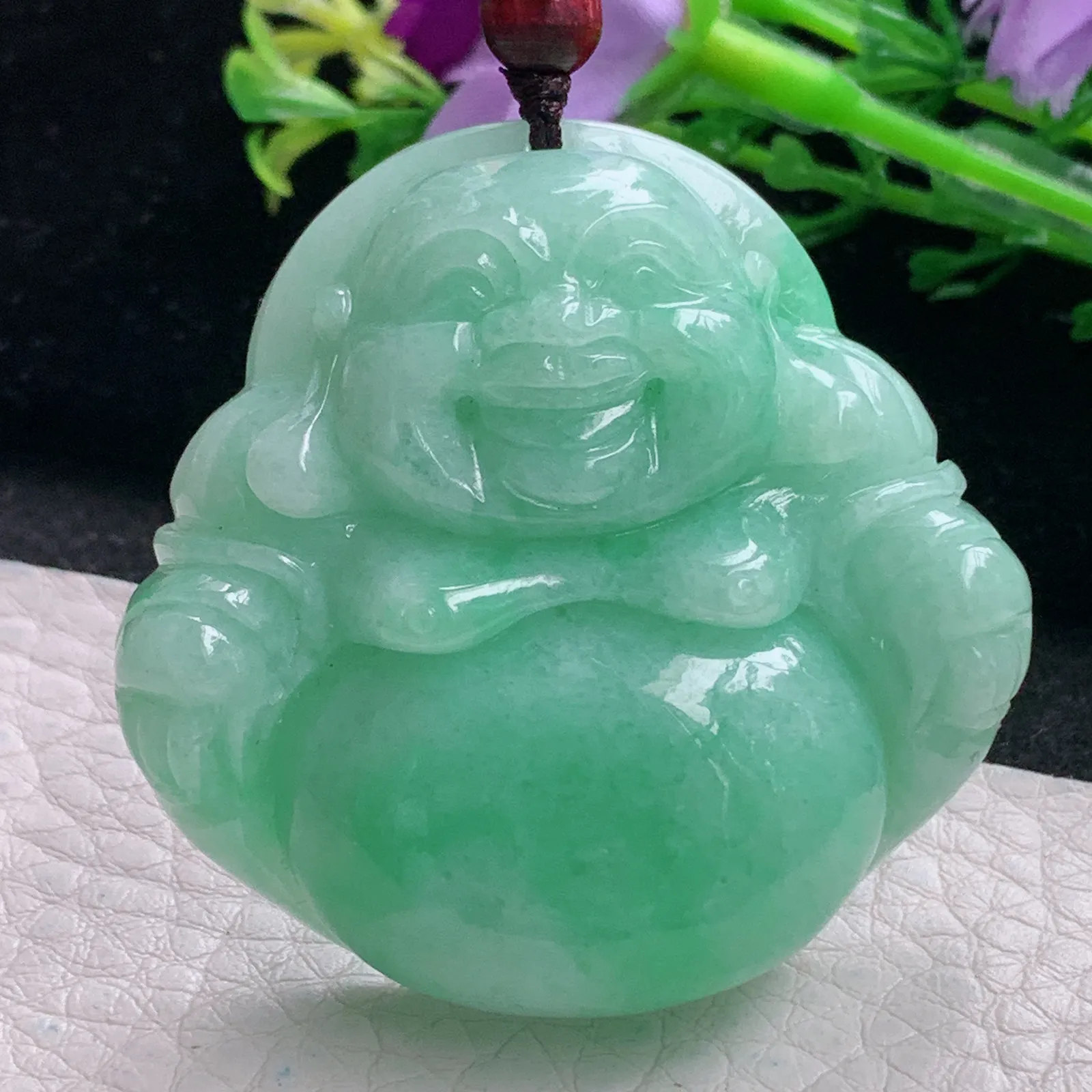 zen自然光45*46.3*13.2天然缅甸翡翠满绿大佛公 弥勒佛玉吊坠 毛衣坠