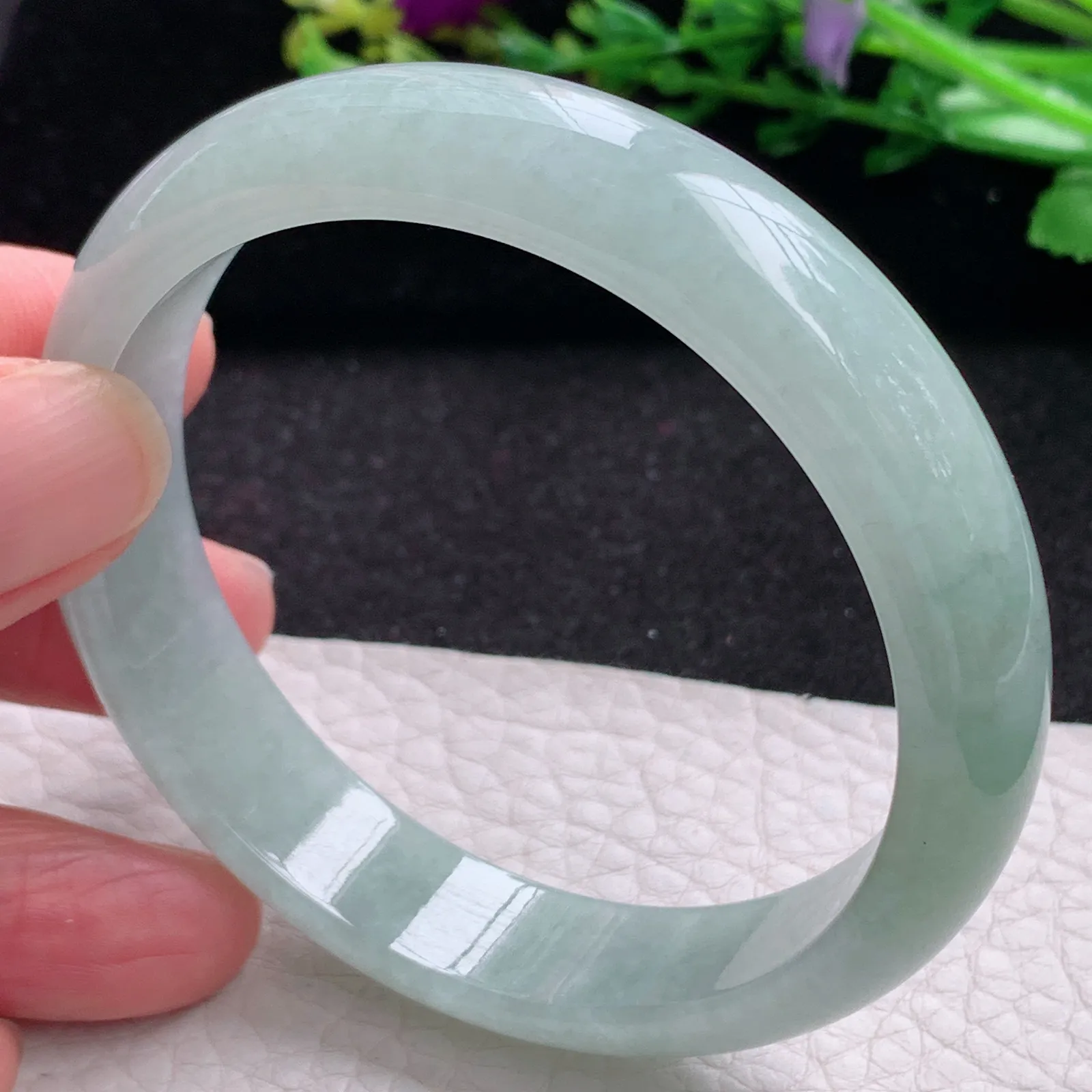 js自然光57*13.2*7平安镯 缅甸翡翠a货玉手镯晴美胶感宽边玉手环