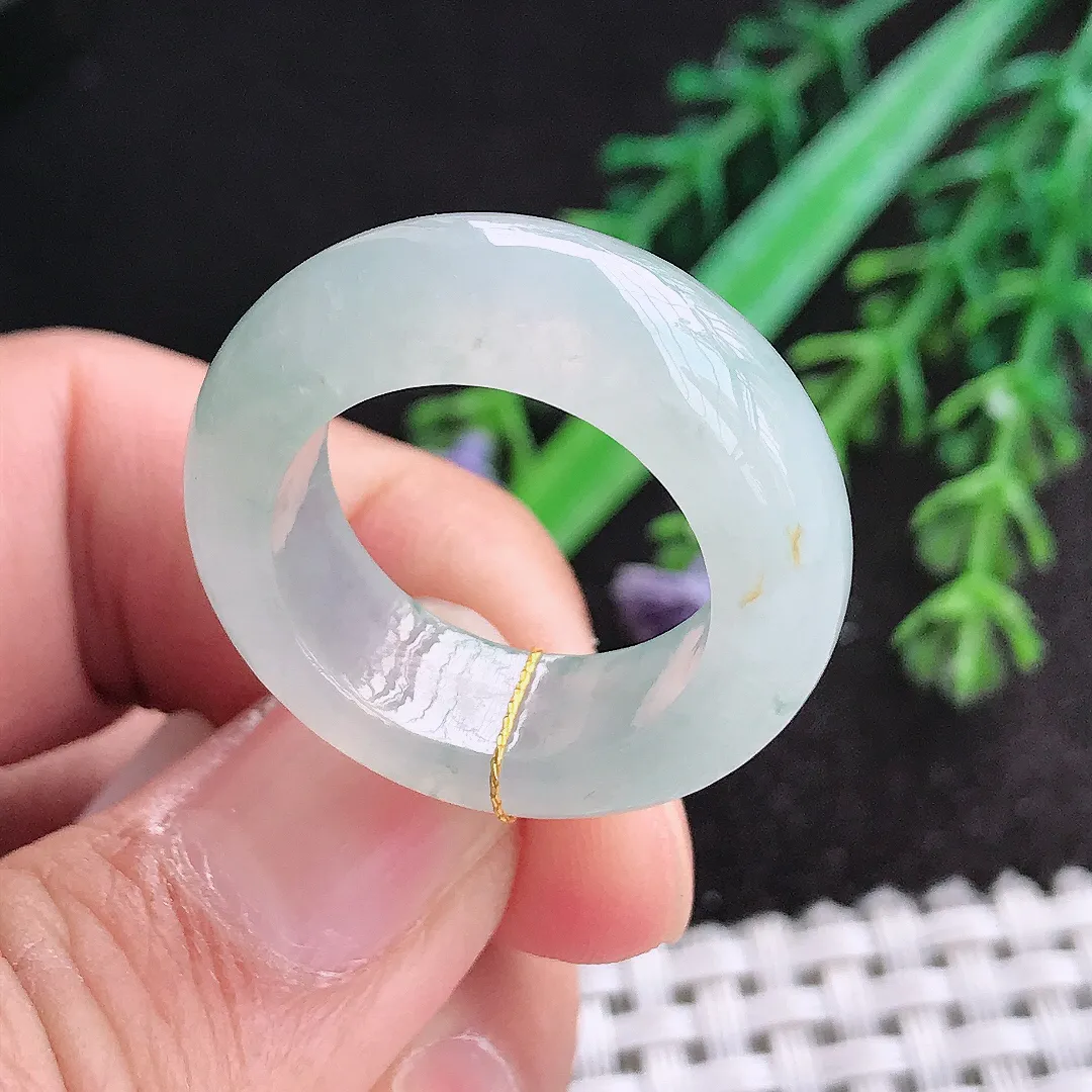 天然a货翡翠18.3/8.3/5.2老坑冰透起胶飘花指环戒指翡翠玉扳指