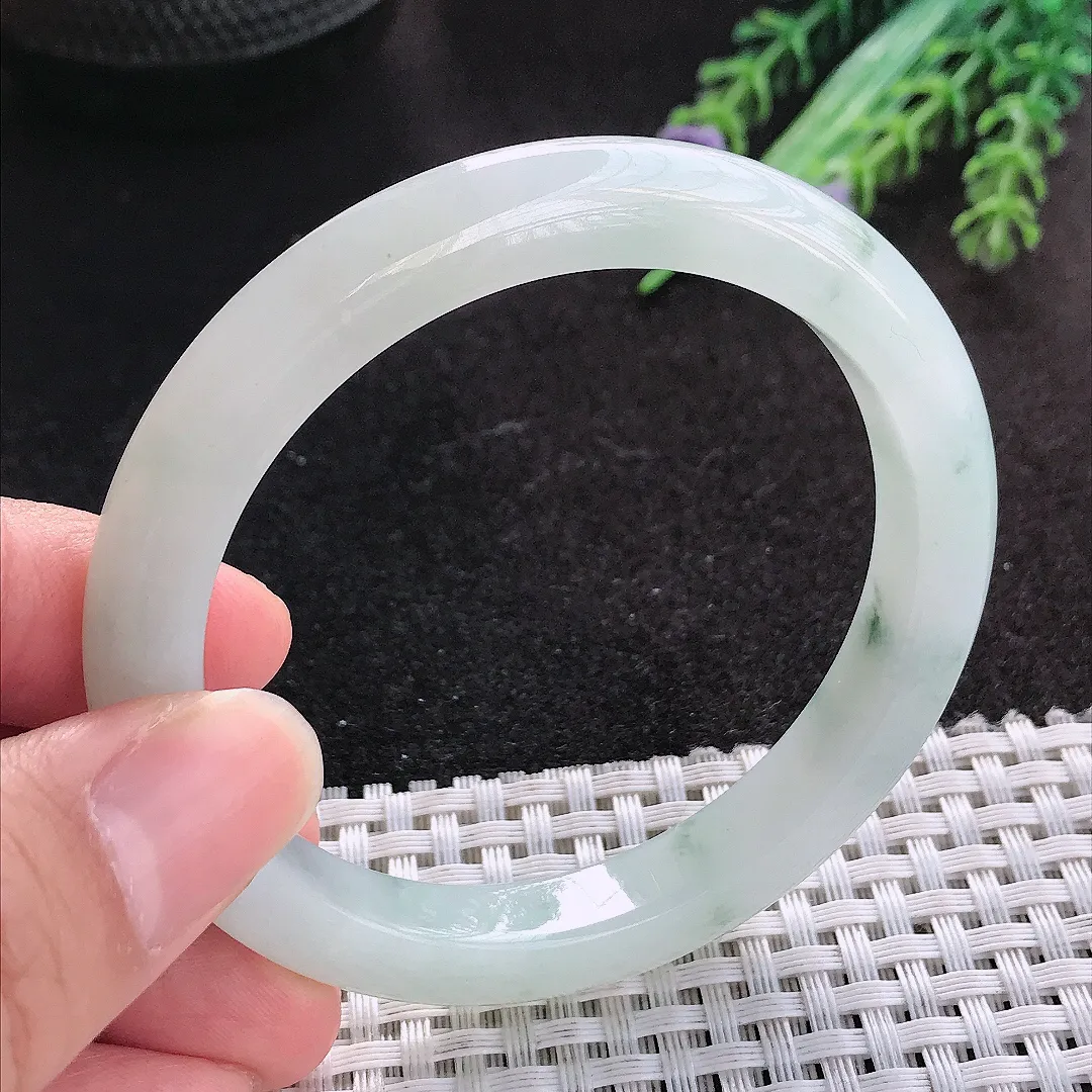 天然A货翡翠55/8.9/8.3老坑冰润起胶飘花手镯宽边玉手镯