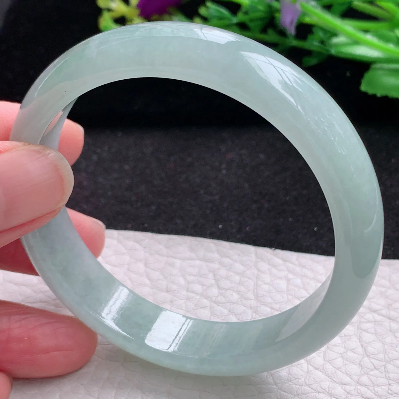 js自然光57*13.2*7平安镯 缅甸翡翠a货玉手镯晴美胶感宽边玉手环